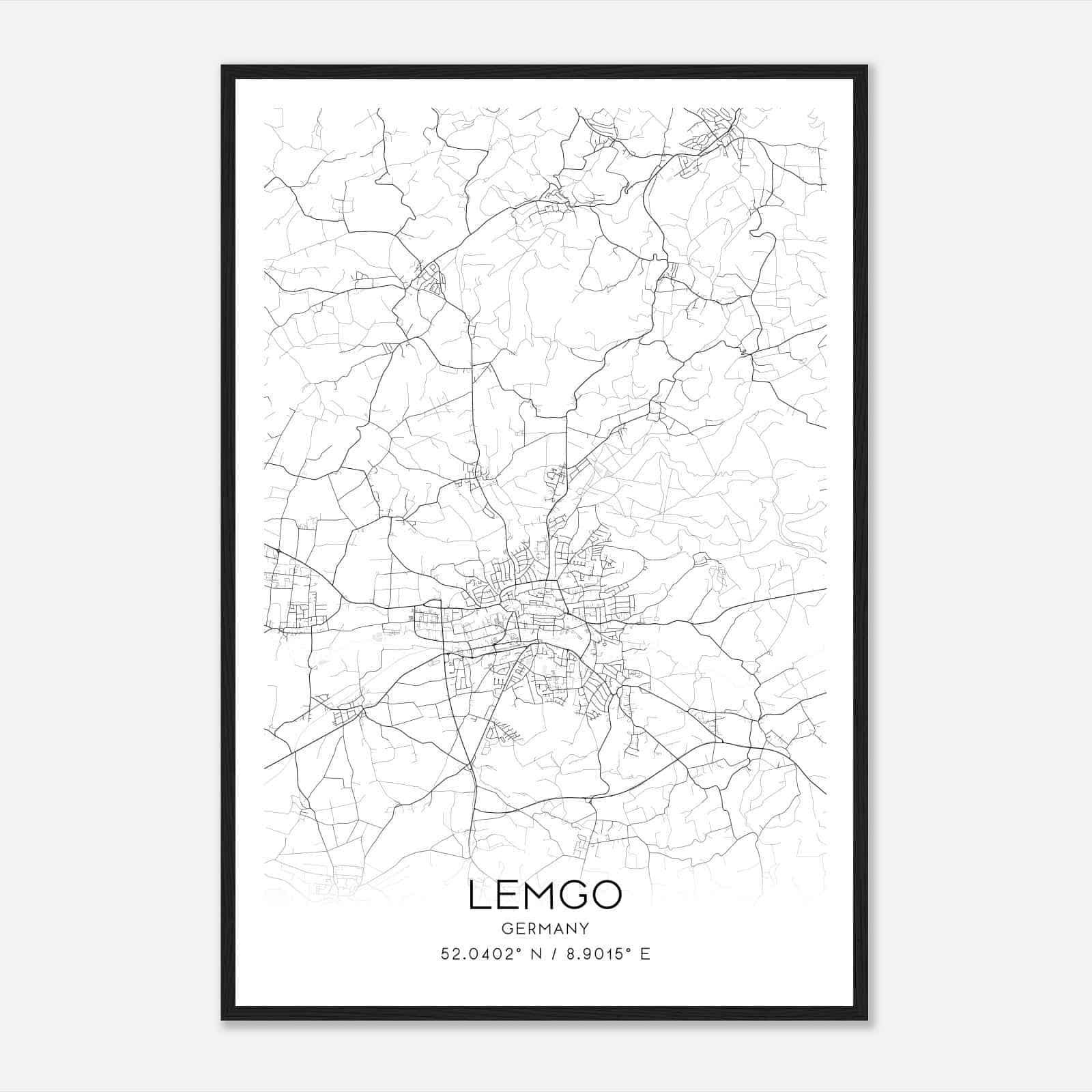 Lemgo Germany Map Poster, Modern Home Decor Wall Art Print