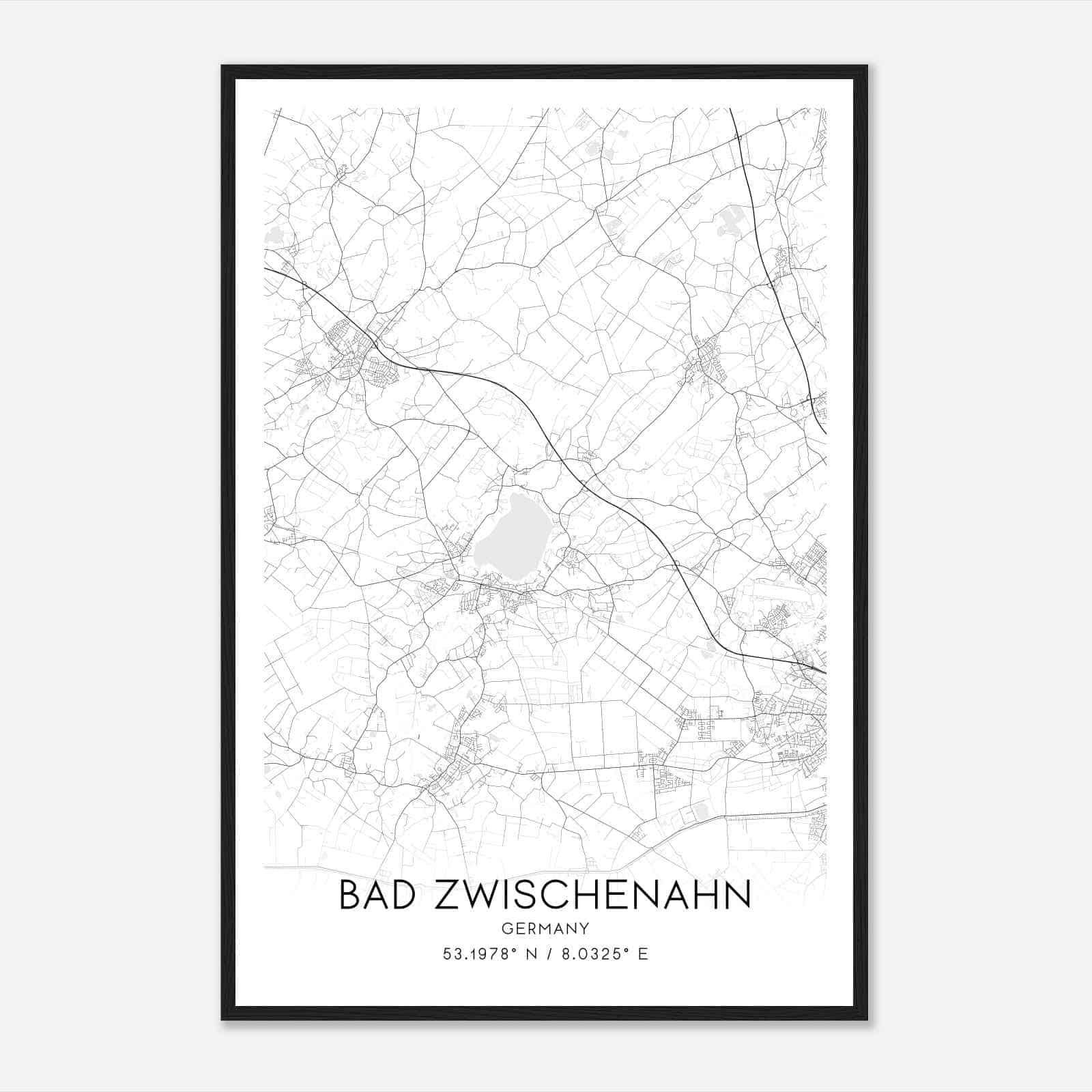 Bad Zwischenahn Germany Map Poster, Modern Home Decor Wall Art Print