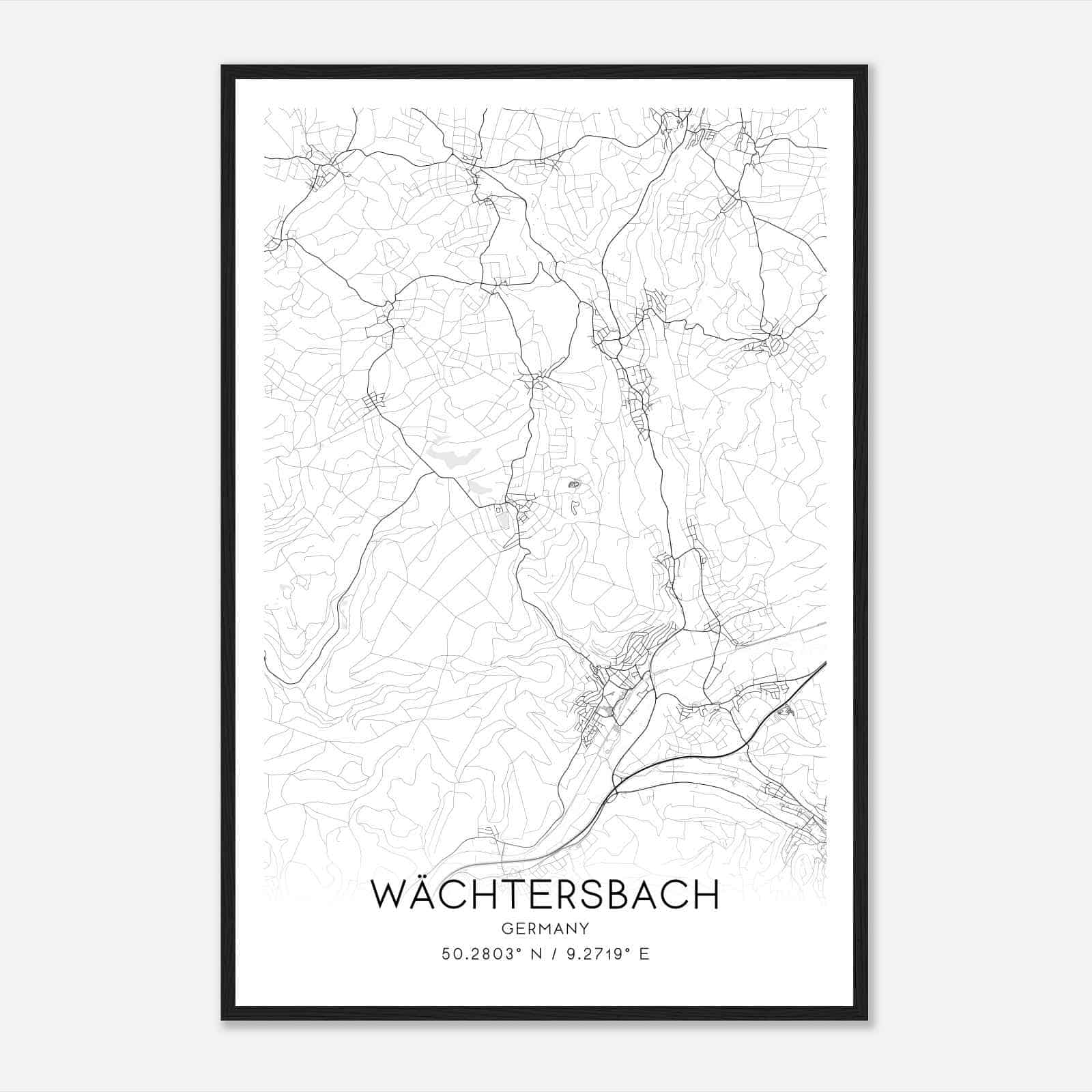Wachtersbach Germany Map Poster, Modern Home Decor Wall Art Print