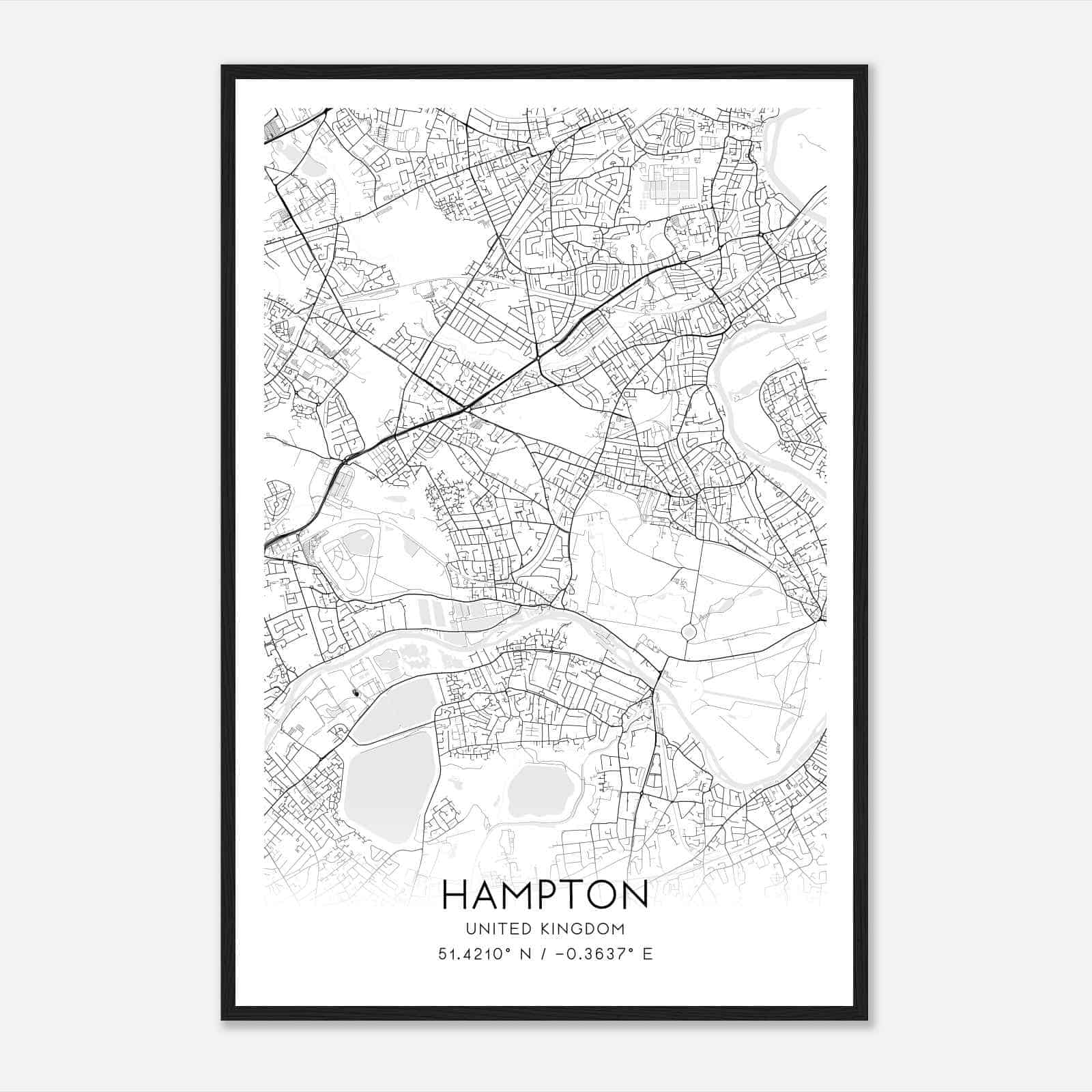 Hampton United Kingdom Map Poster, Modern Home Decor Wall Art Print