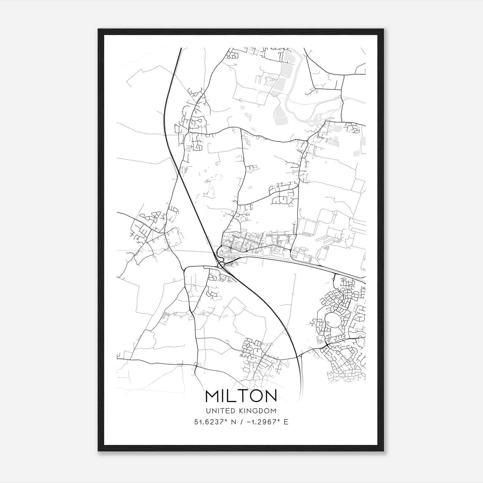 Milton United Kingdom Map Poster, Modern Home Decor Wall Art Print