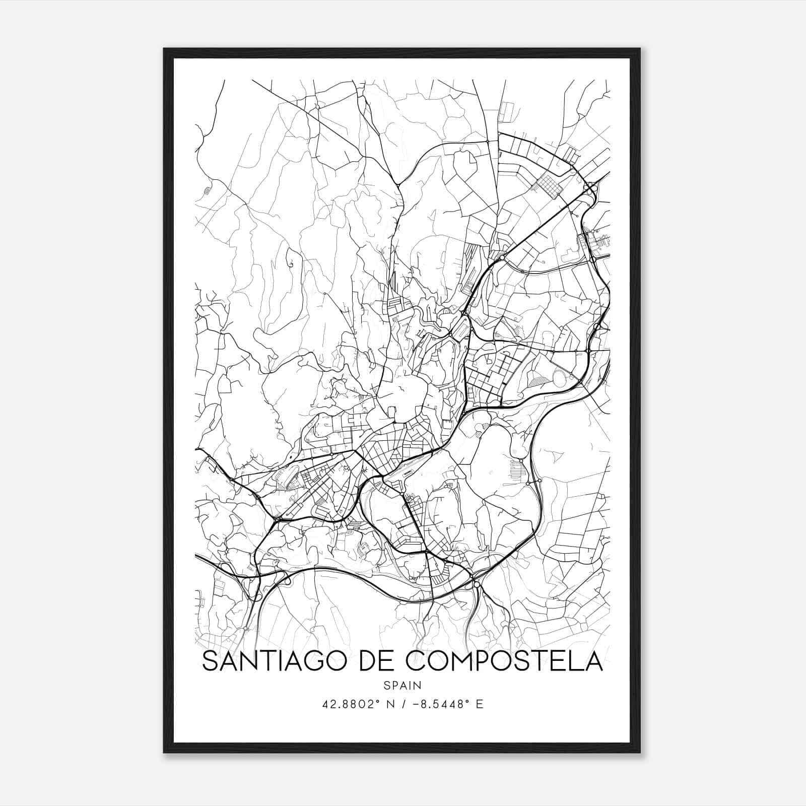 Santiago de Compostela Spain Map Poster, Modern Home Decor Wall Art Print