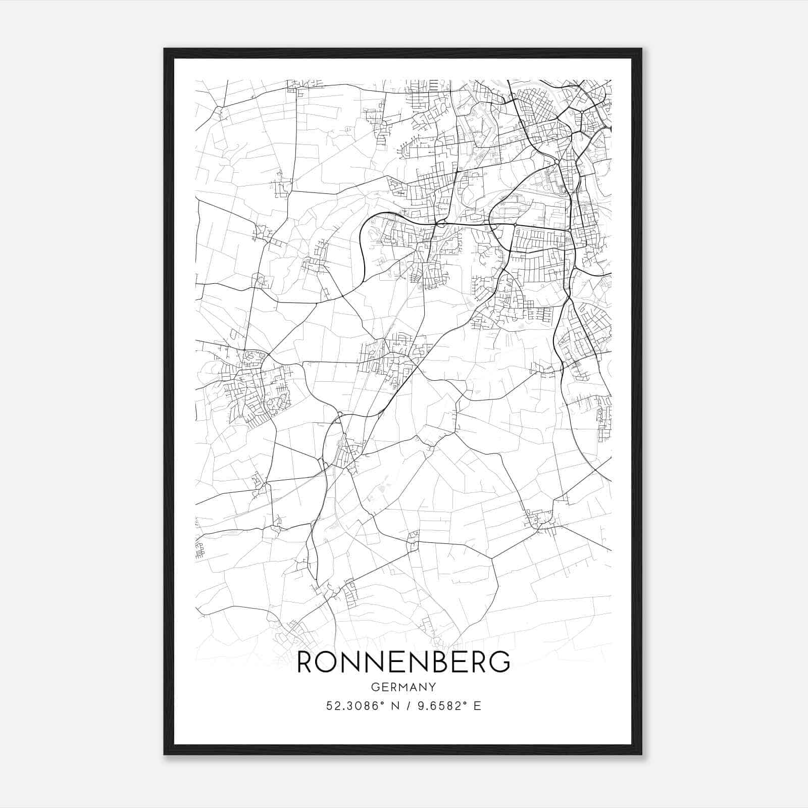 Ronnenberg Germany Map Poster, Modern Home Decor Wall Art Print
