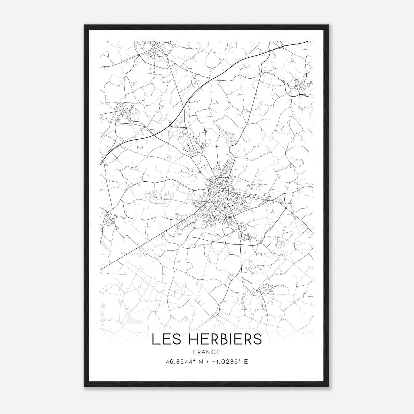 Les Herbiers France Map Poster, Modern Home Decor Wall Art Print