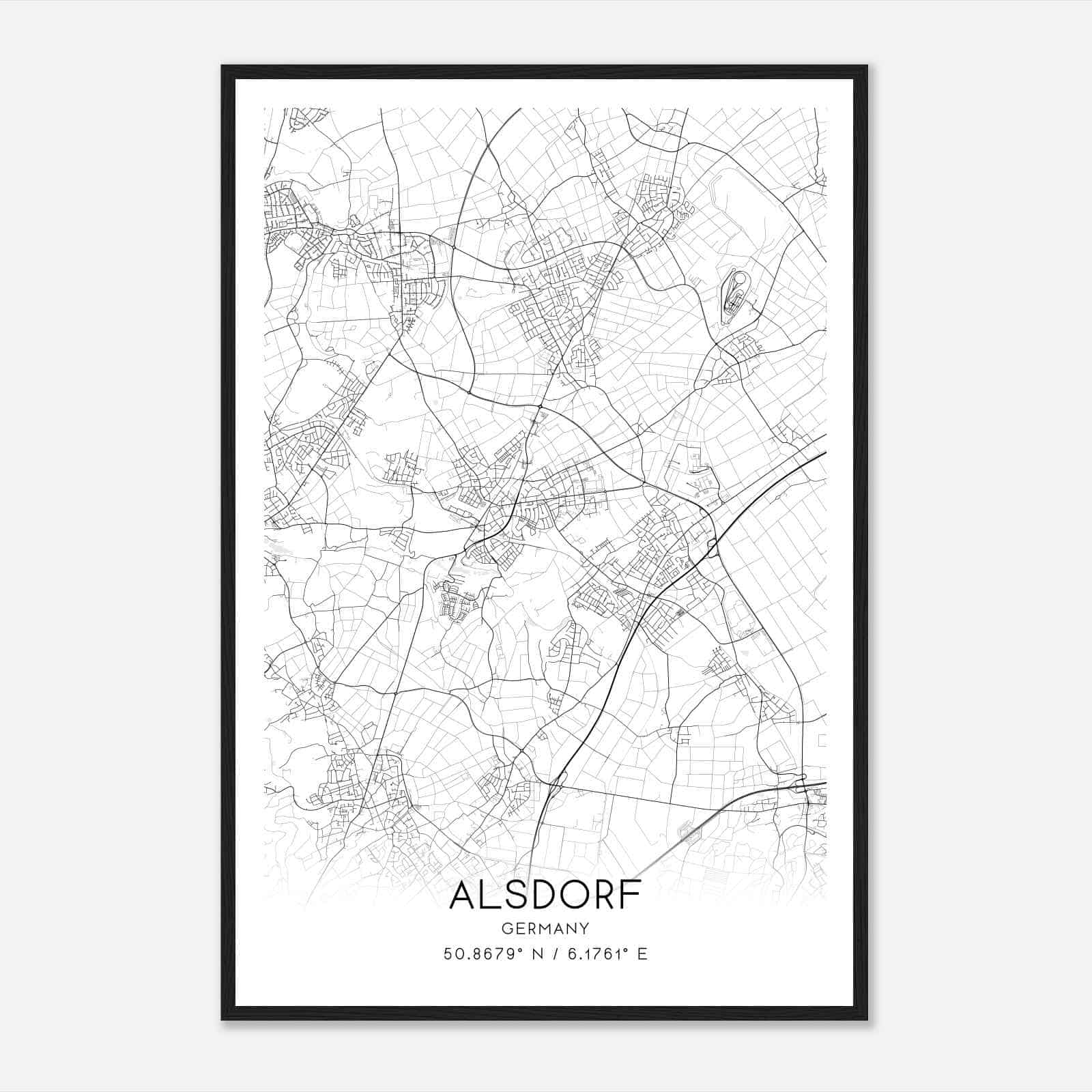 Alsdorf Germany Map Poster, Modern Home Decor Wall Art Print