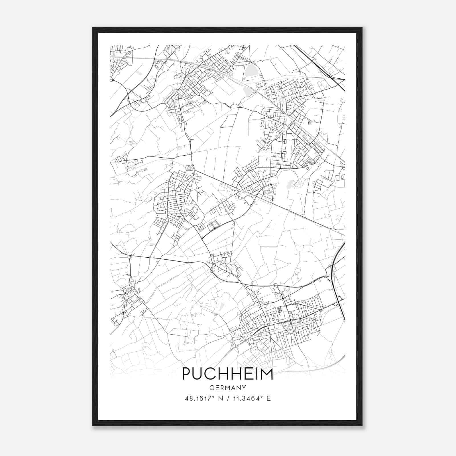 Puchheim Germany Map Poster, Modern Home Decor Wall Art Print