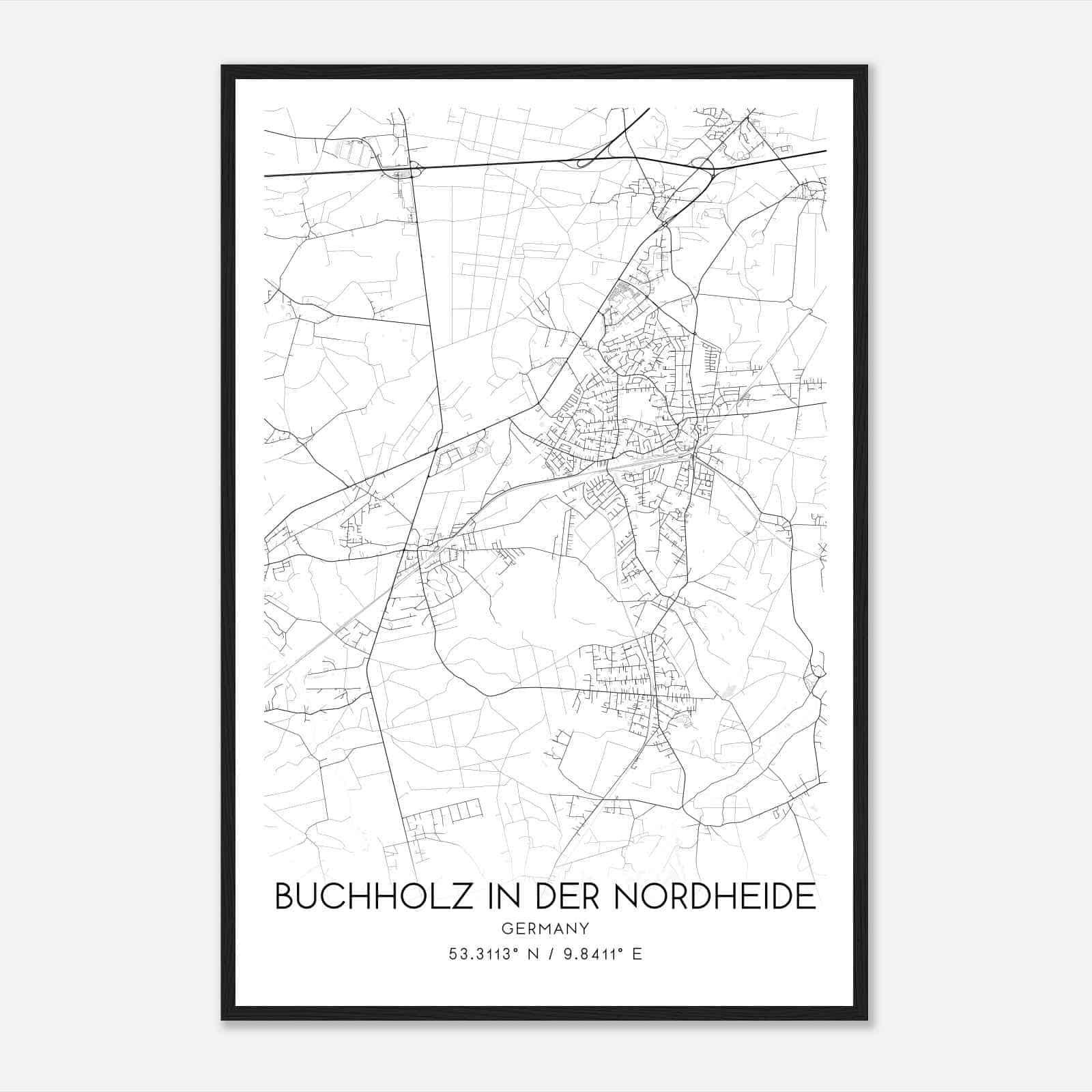 Buchholz in der Nordheide Germany Map Poster, Modern Home Decor Wall Art Print