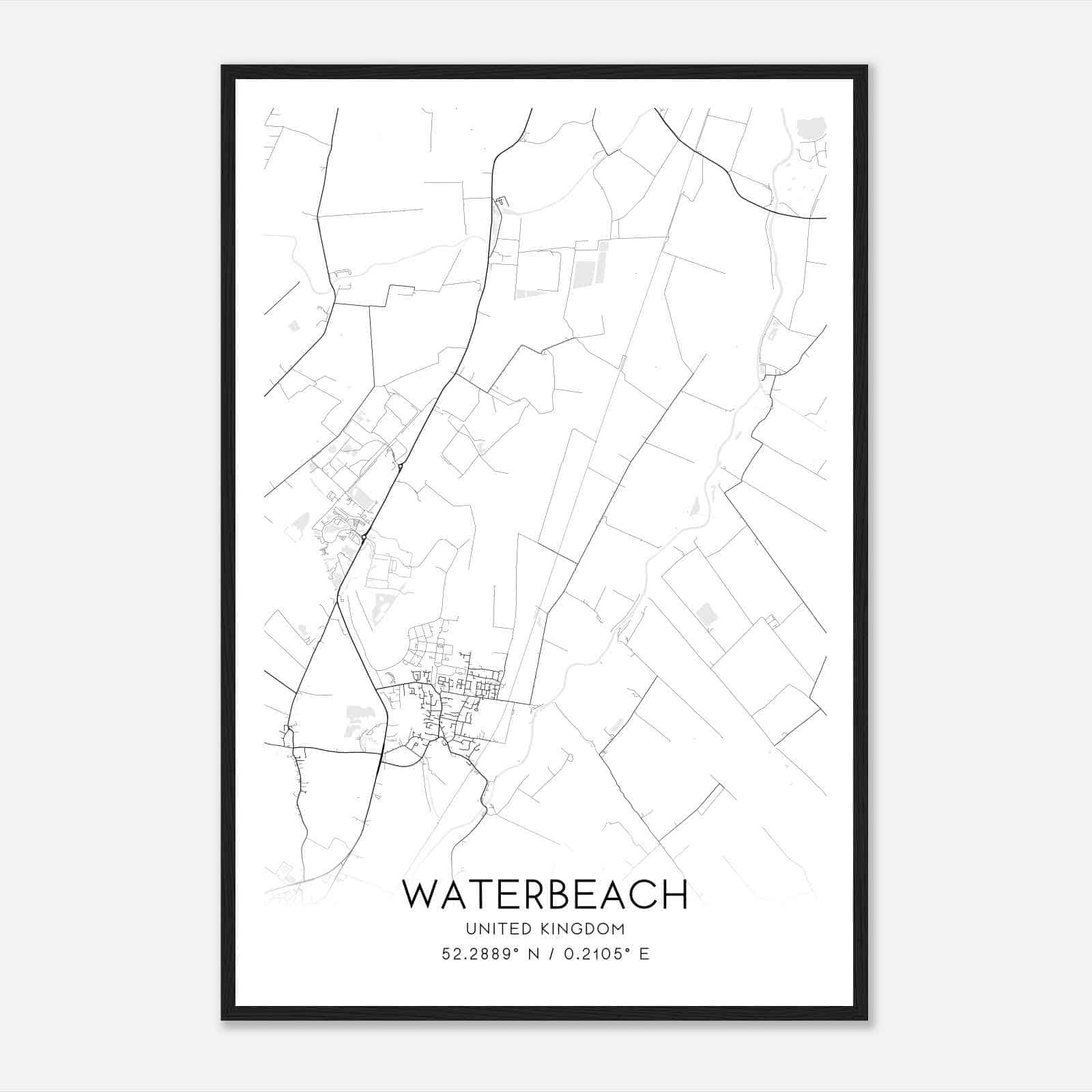 Waterbeach United Kingdom Map Poster, Modern Home Decor Wall Art Print
