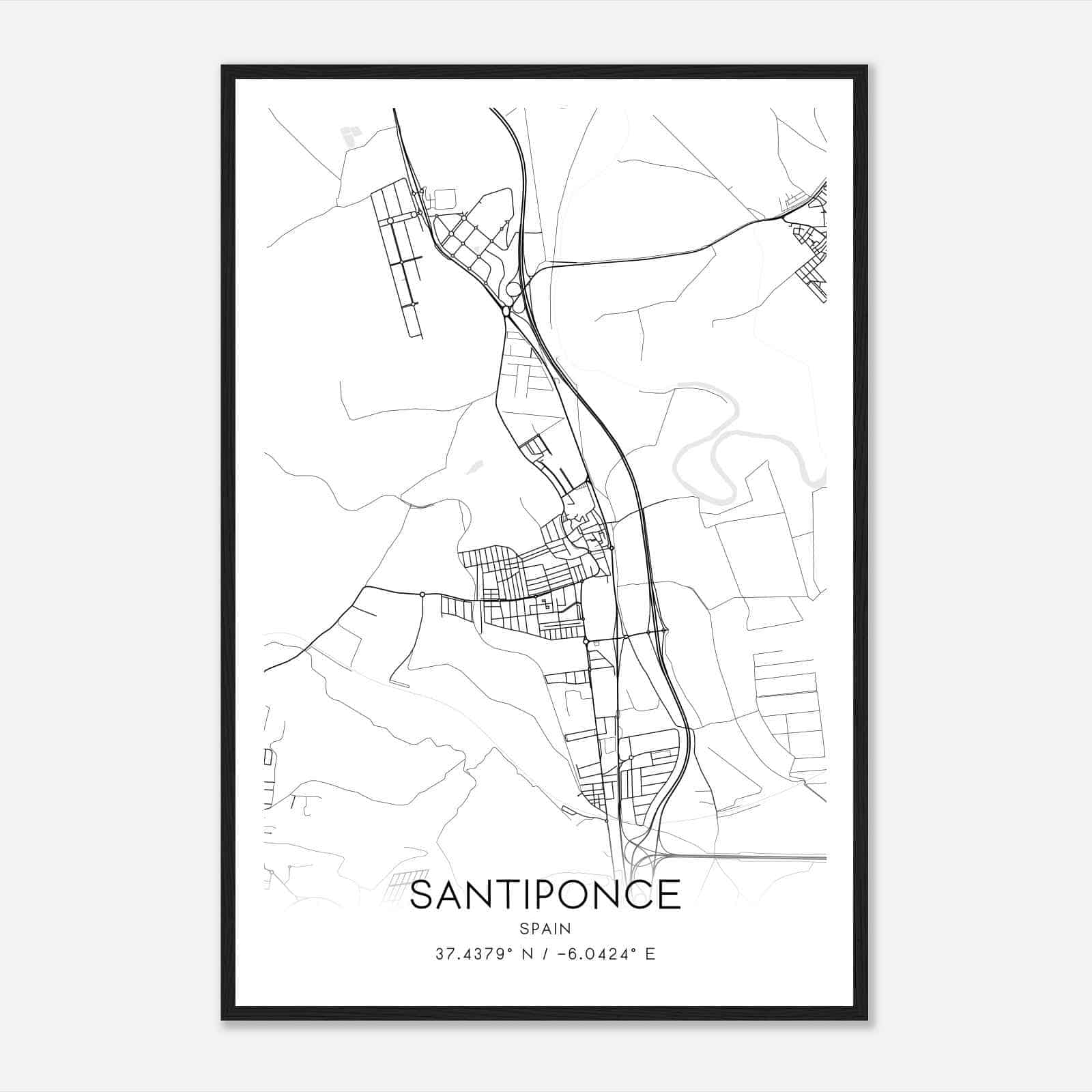 Santiponce Spain Map Poster, Modern Home Decor Wall Art Print