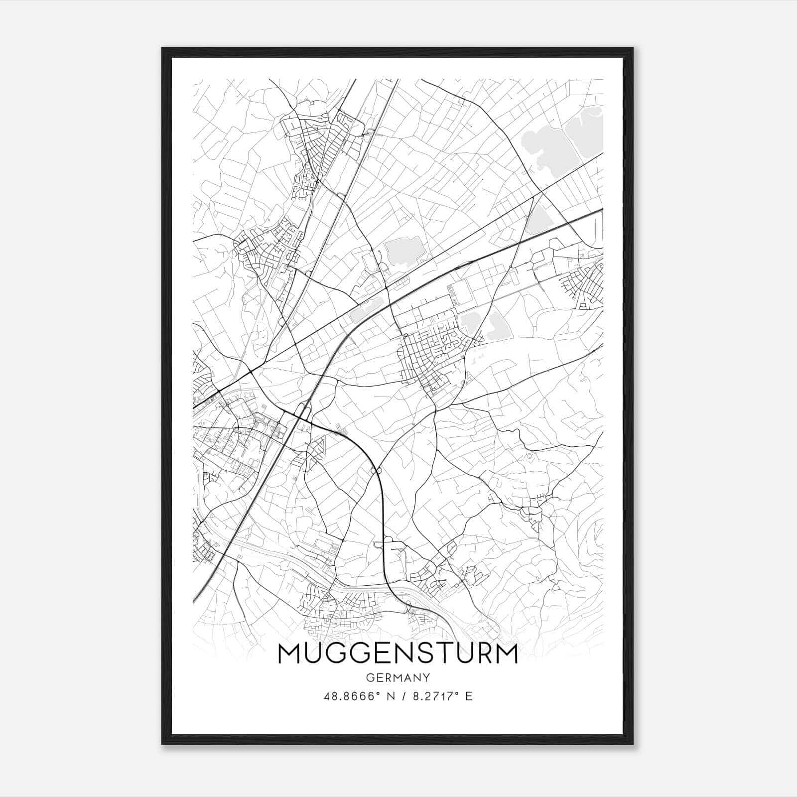 Muggensturm Germany Map Poster, Modern Home Decor Wall Art Print