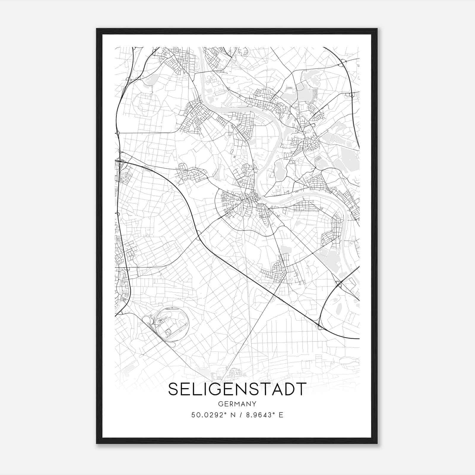 Seligenstadt Germany Map Poster, Modern Home Decor Wall Art Print