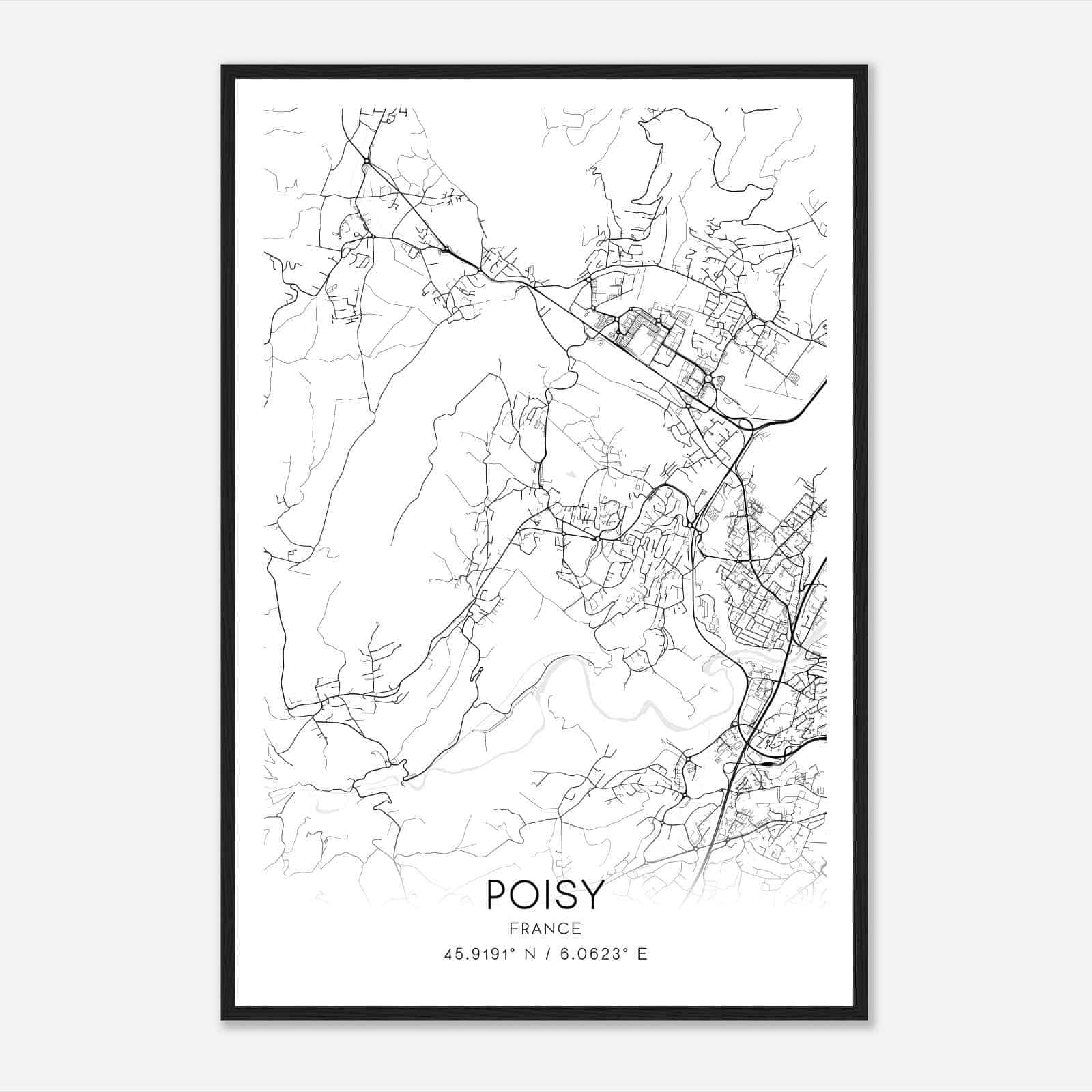 Poisy France Map Poster, Modern Home Decor Wall Art Print
