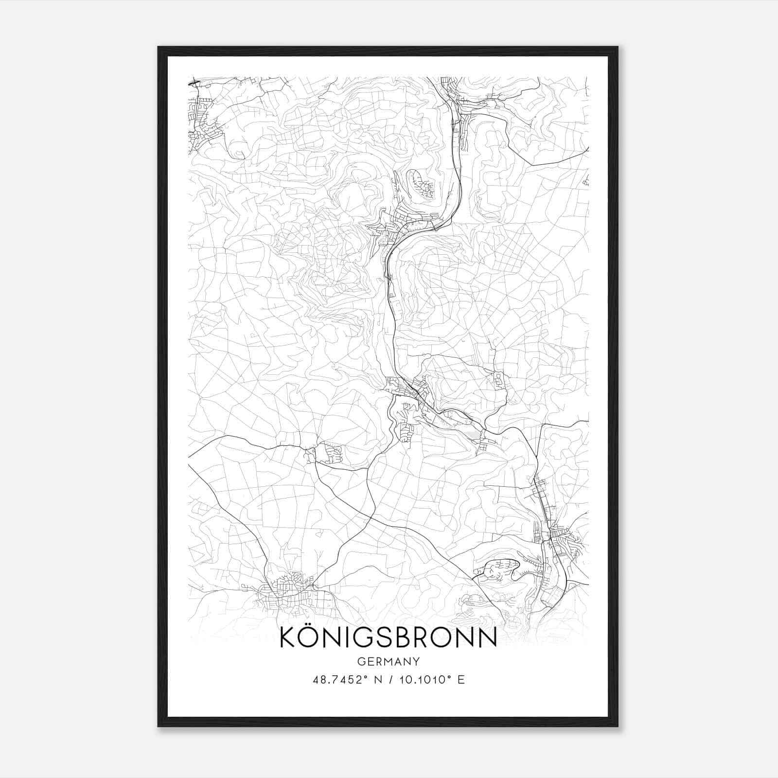 Konigsbronn Germany Map Poster, Modern Home Decor Wall Art Print