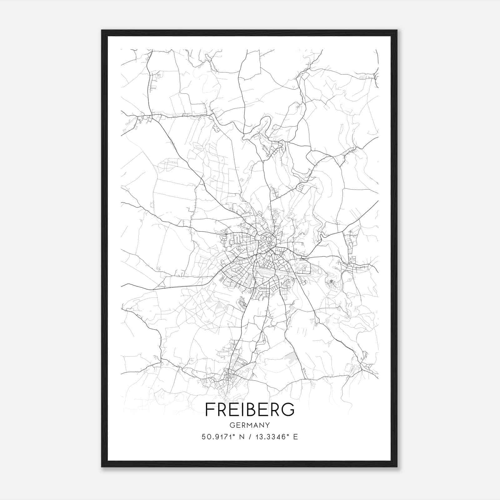 Freiberg Germany Map Poster, Modern Home Decor Wall Art Print