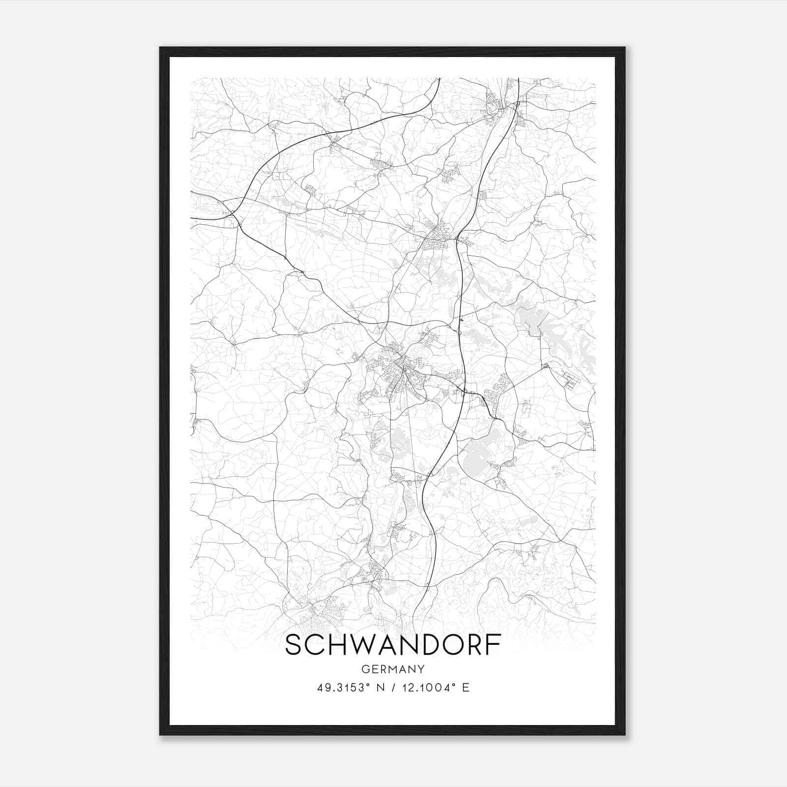 Schwandorf Germany Map Poster, Modern Home Decor Wall Art Print