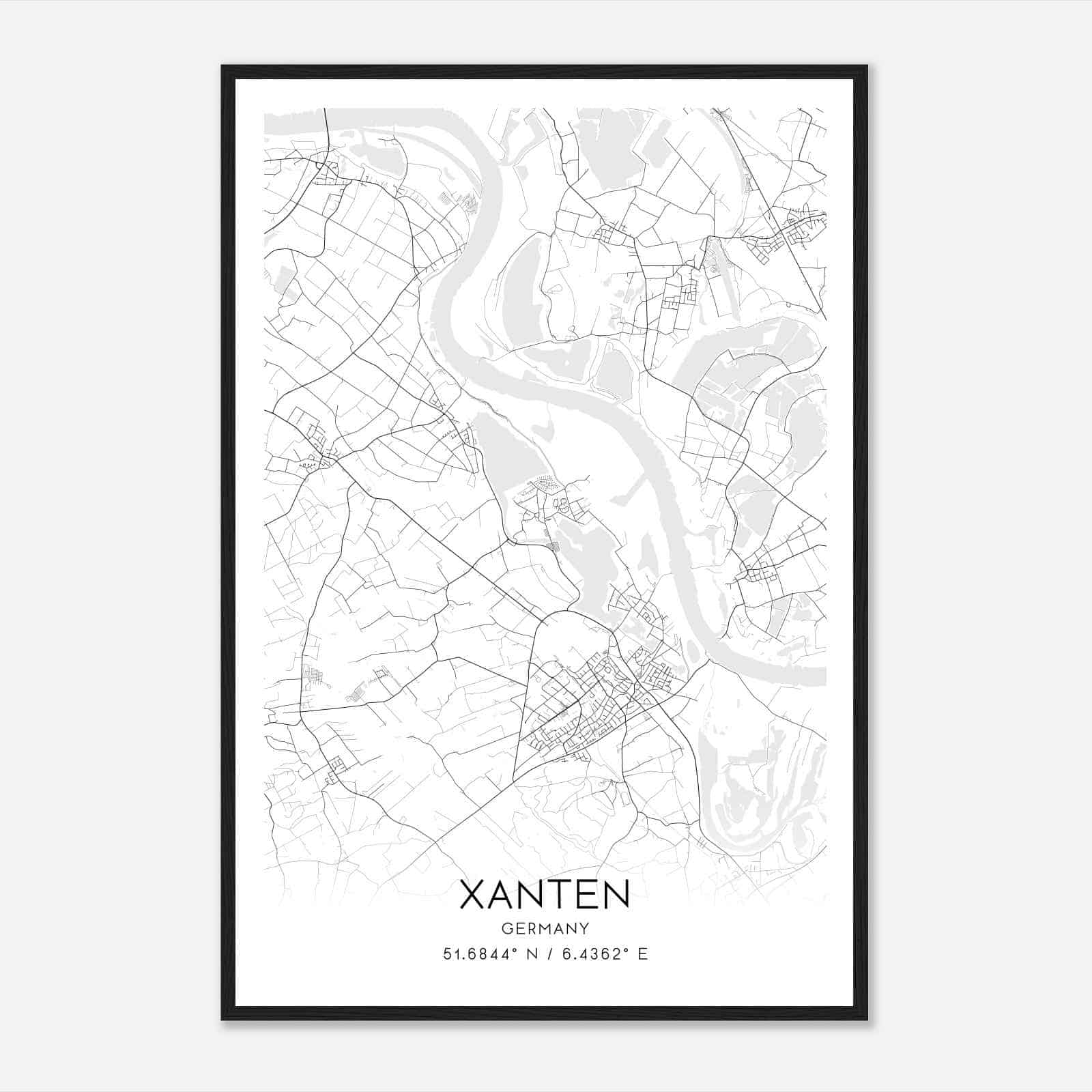 Xanten Germany Map Poster, Modern Home Decor Wall Art Print