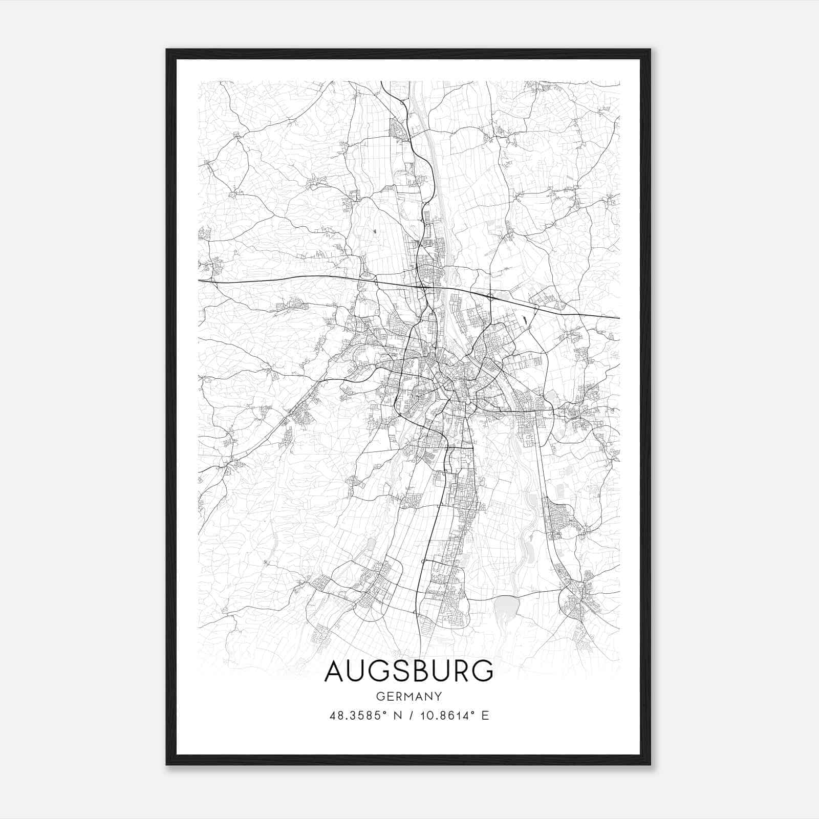 Augsburg Germany Map Poster, Modern Home Decor Wall Art Print