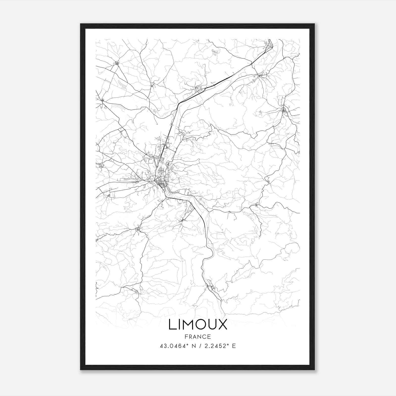 Limoux France Map Poster, Modern Home Decor Wall Art Print