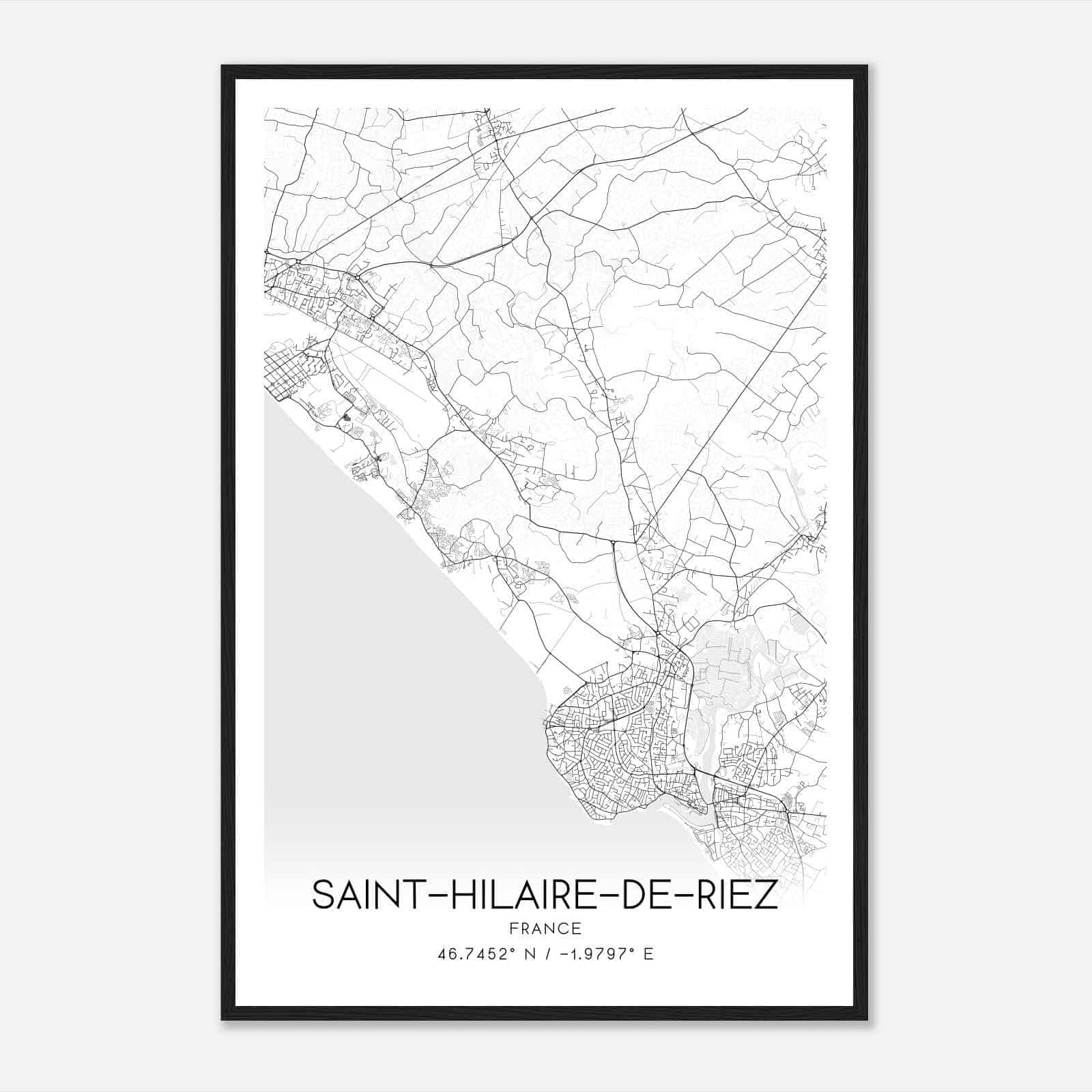 Saint-Hilaire-de-Riez France Map Poster, Modern Home Decor Wall Art Print