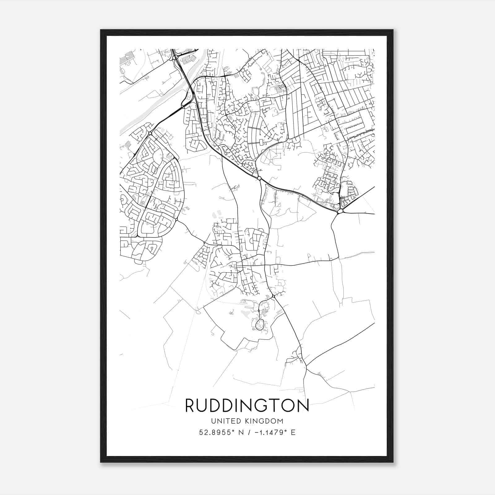 Ruddington United Kingdom Map Poster, Modern Home Decor Wall Art Print
