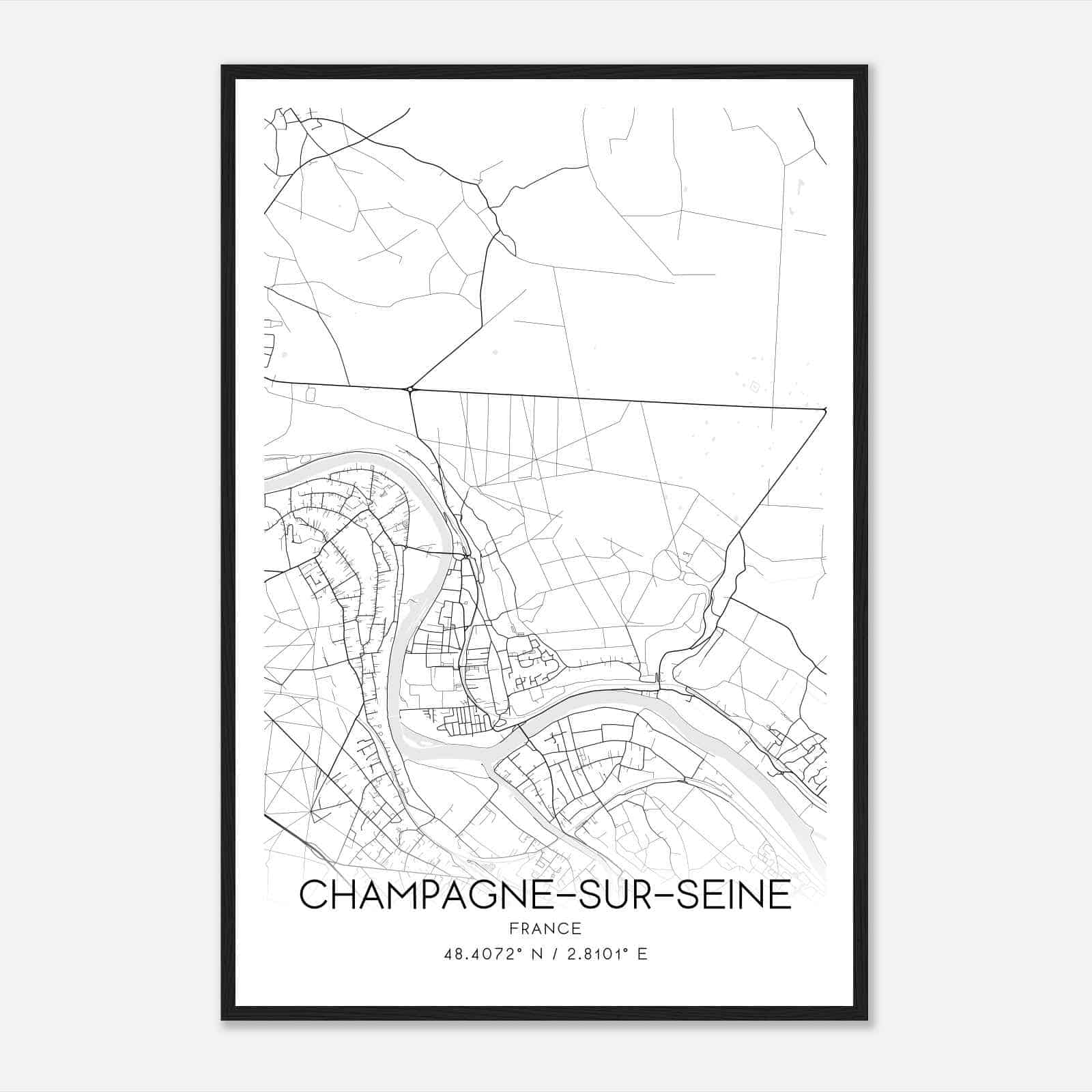 Champagne-sur-Seine France Map Poster, Modern Home Decor Wall Art Print Champagne-sur-Seine France Map Poster, Modern Home Decor Wall Art Print