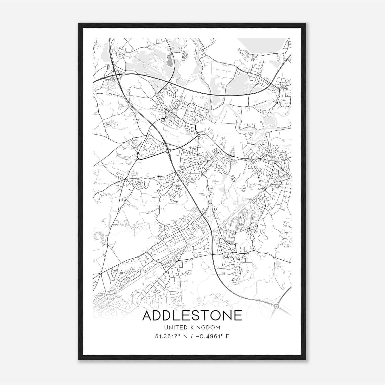 Addlestone United Kingdom Map Poster, Modern Home Decor Wall Art Print