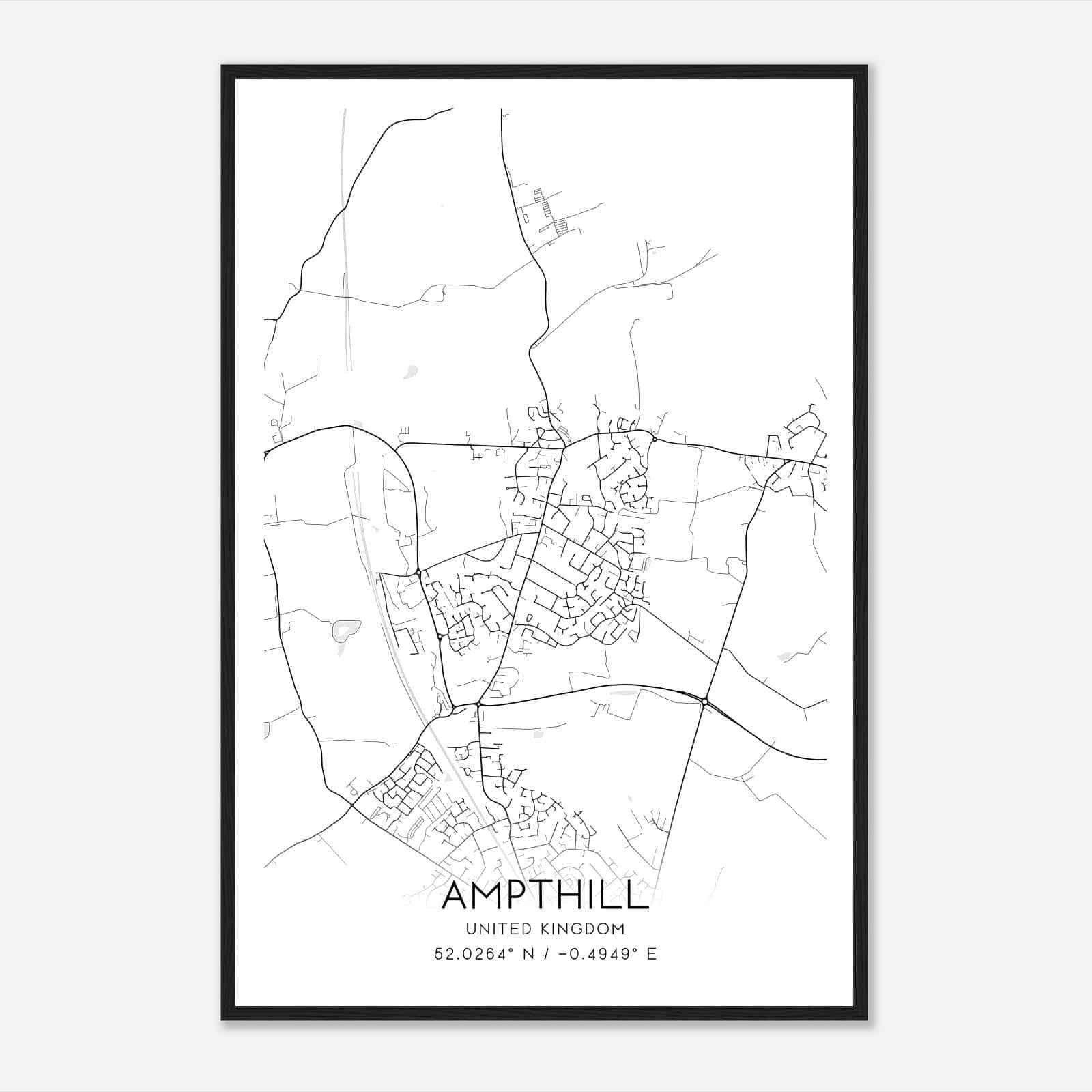 Ampthill United Kingdom Map Poster, Modern Home Decor Wall Art Print