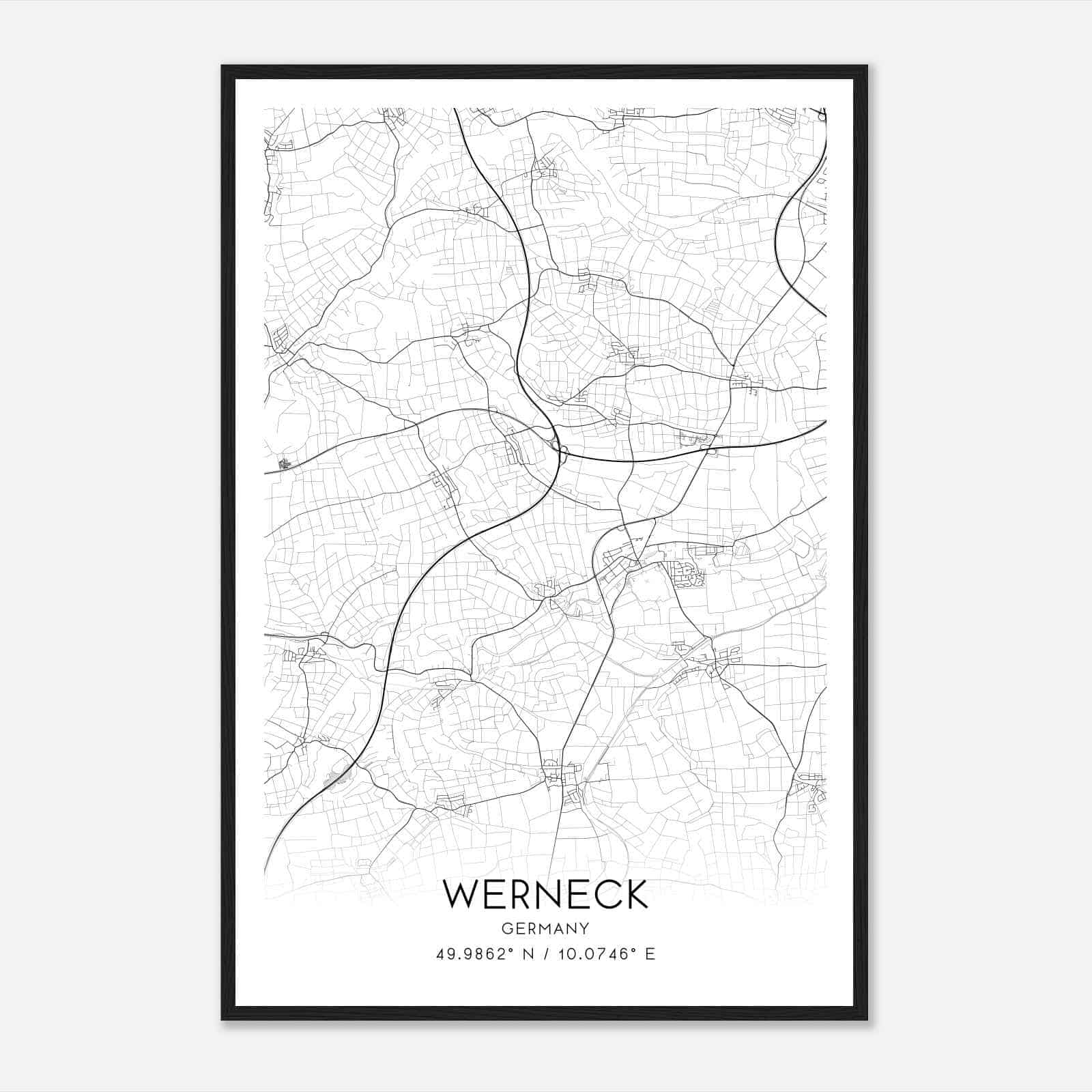 Werneck Germany Map Poster, Modern Home Decor Wall Art Print