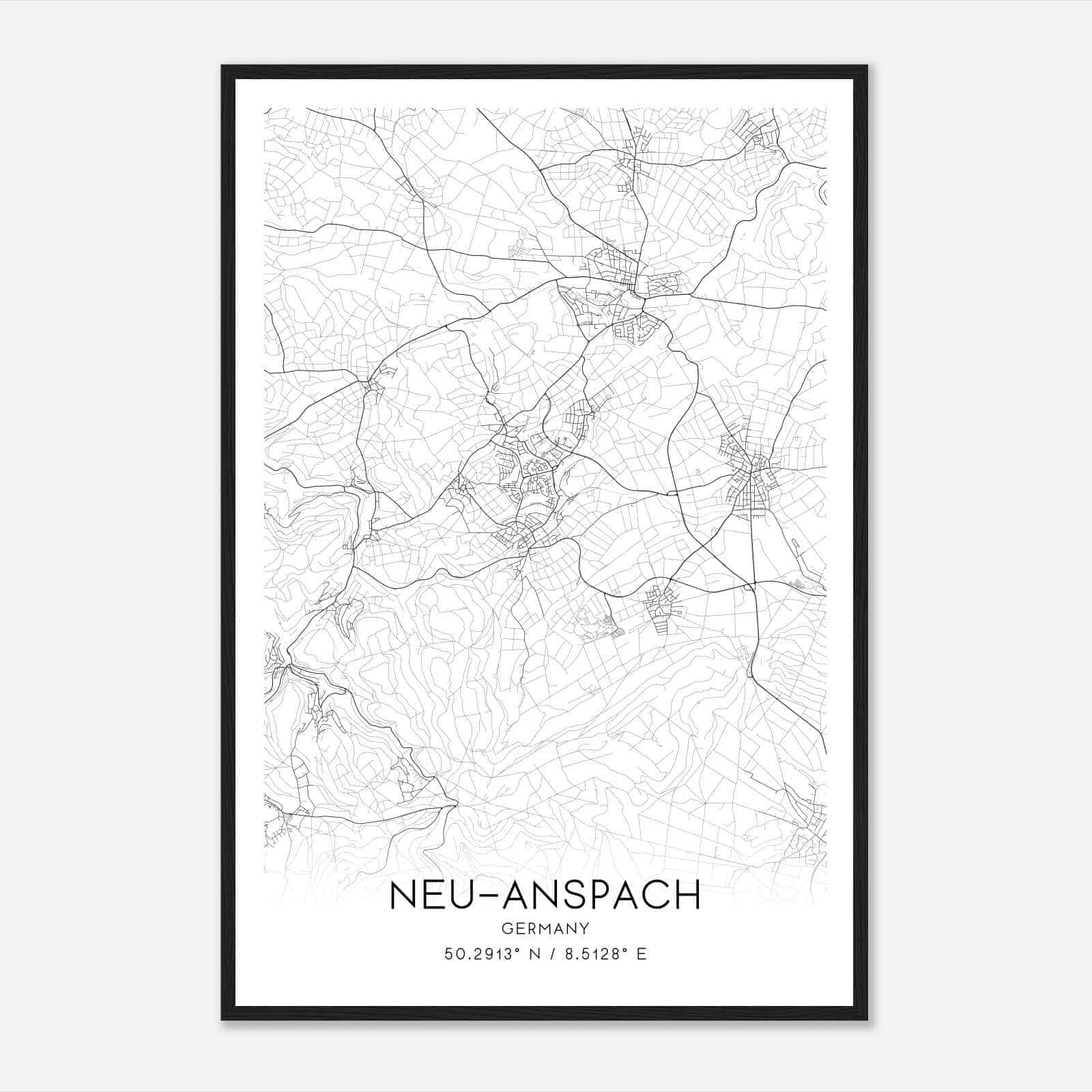 Neu-Anspach Germany Map Poster, Modern Home Decor Wall Art Print