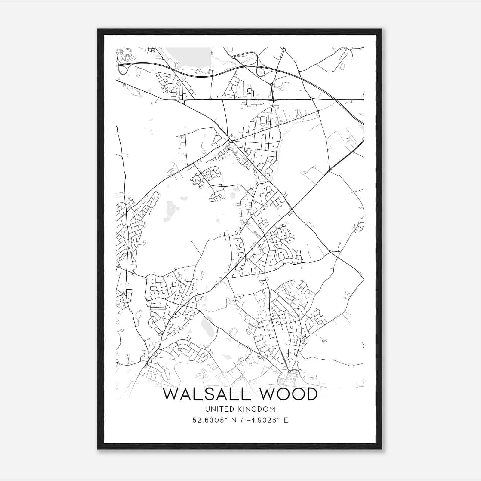 Walsall Wood United Kingdom Map Poster, Modern Home Decor Wall Art Print