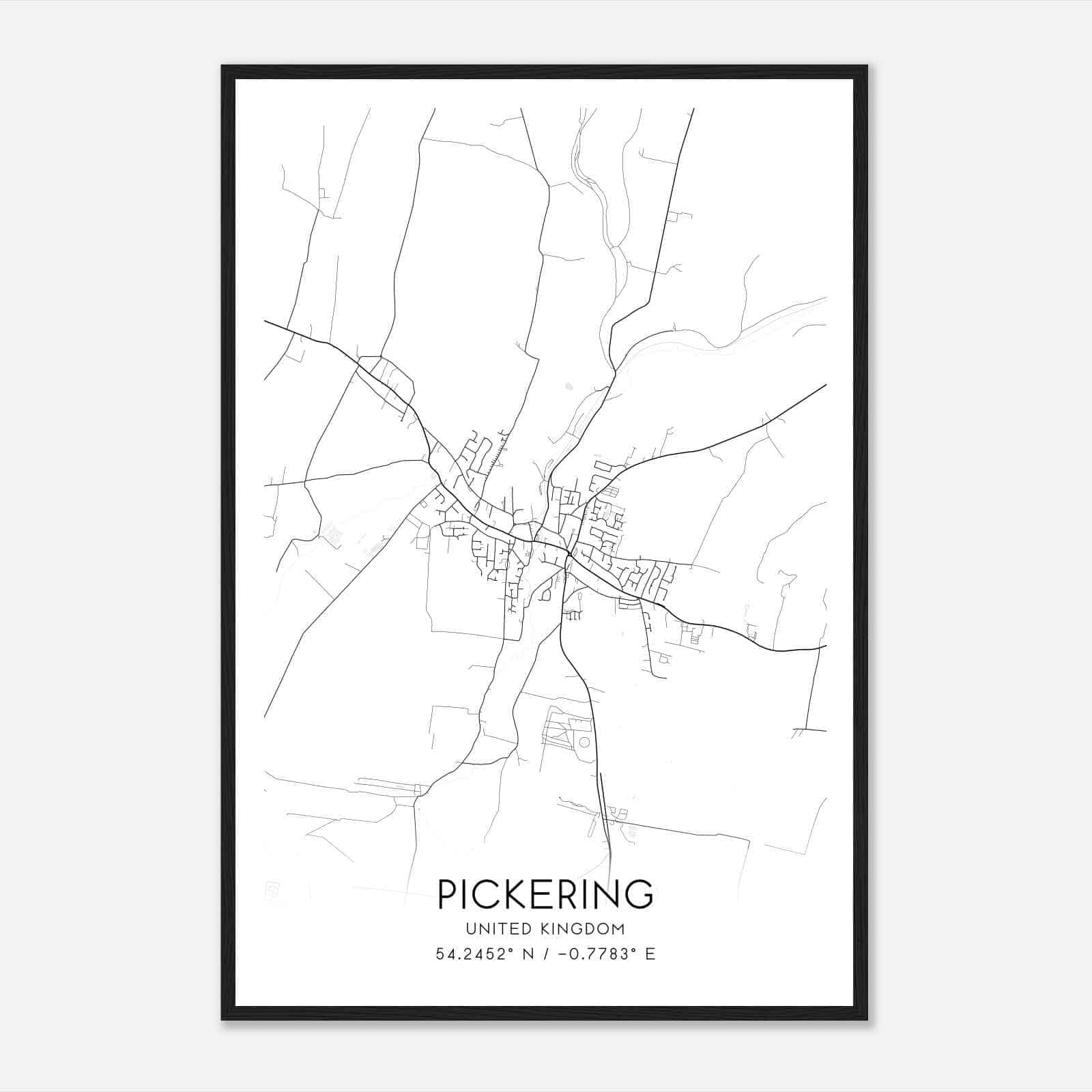 Pickering United Kingdom Map Poster, Modern Home Decor Wall Art Print