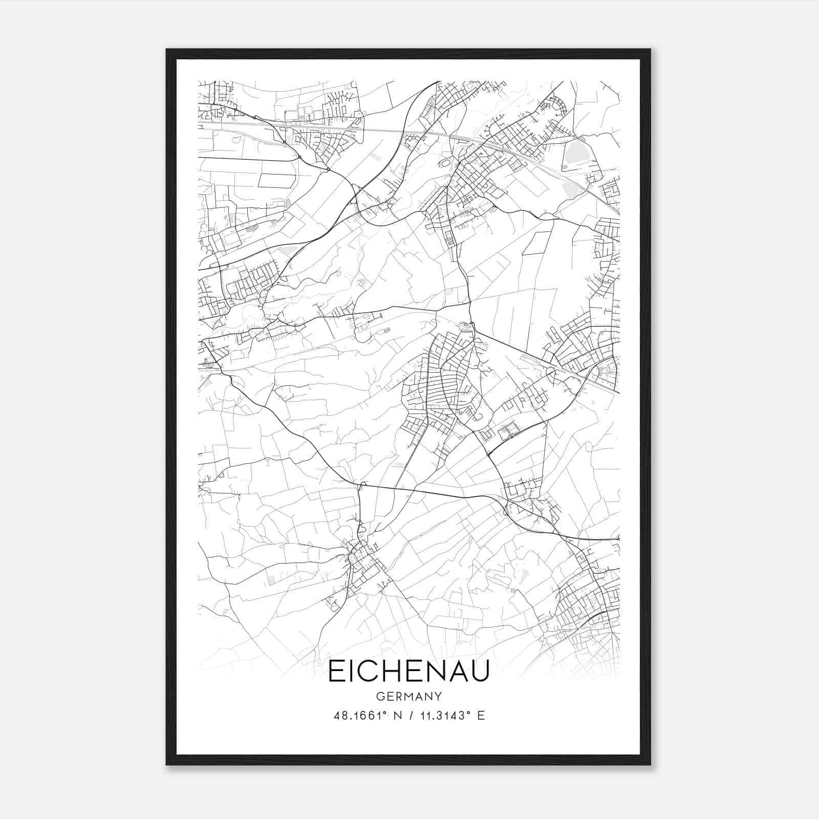 Eichenau Germany Map Poster, Modern Home Decor Wall Art Print