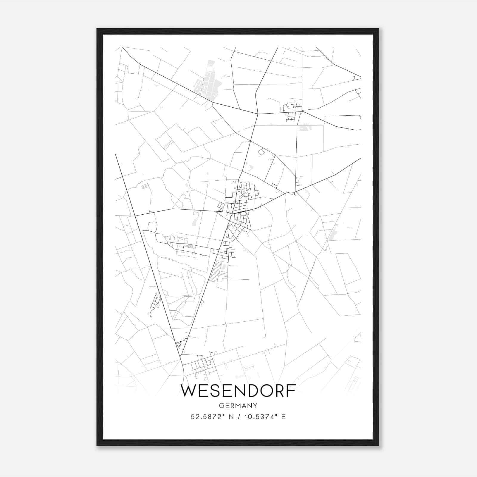 Wesendorf Germany Map Poster, Modern Home Decor Wall Art Print