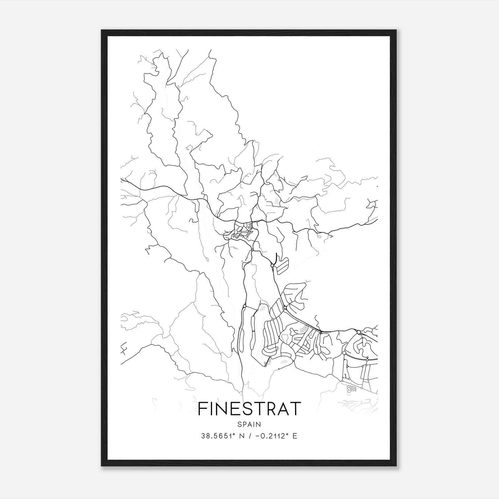 Finestrat Spain Map Poster, Modern Home Decor Wall Art Print