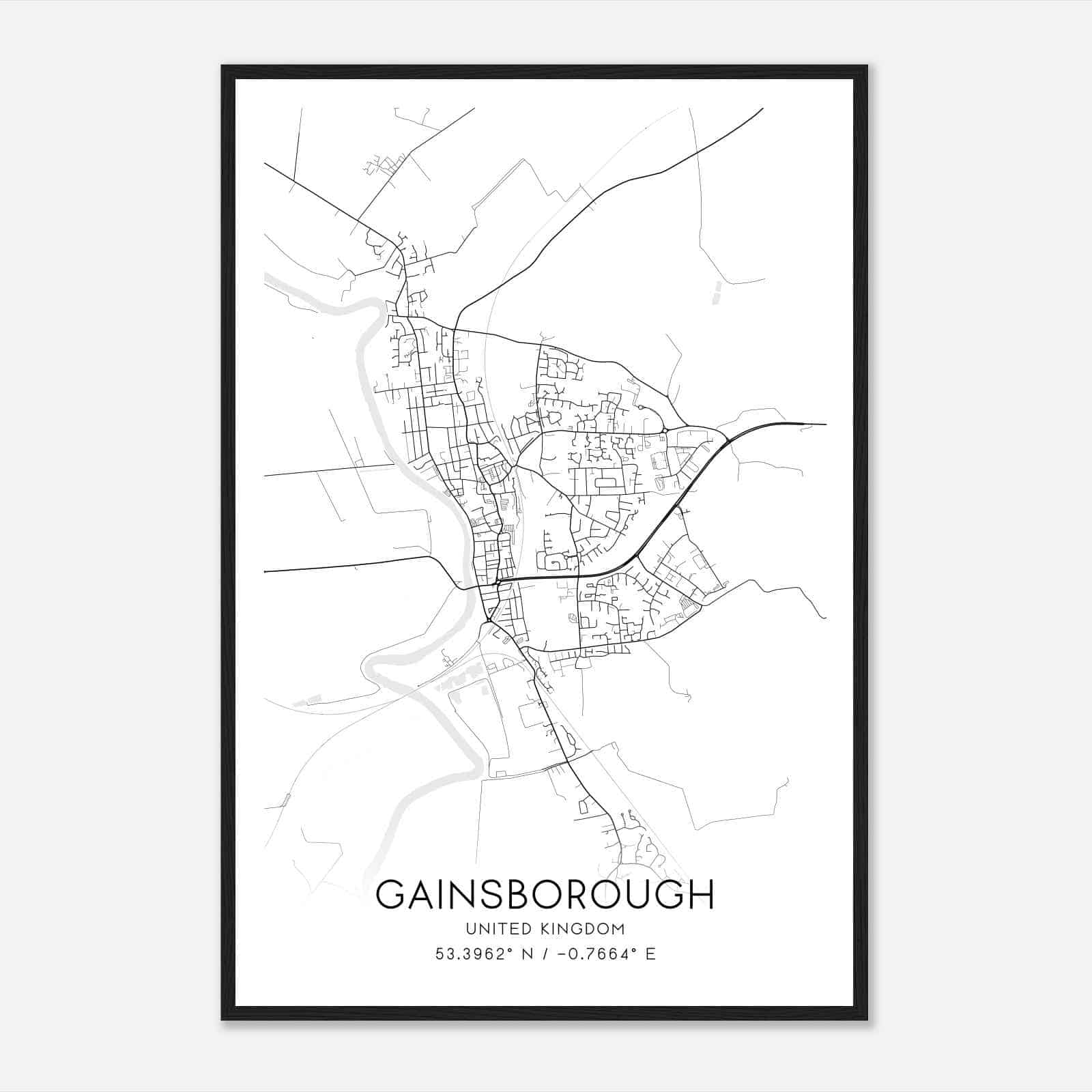 Gainsborough United Kingdom Map Poster, Modern Home Decor Wall Art Print