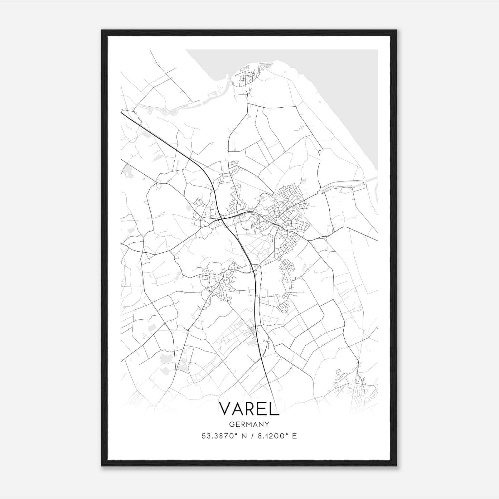 Varel Germany Map Poster, Modern Home Decor Wall Art Print