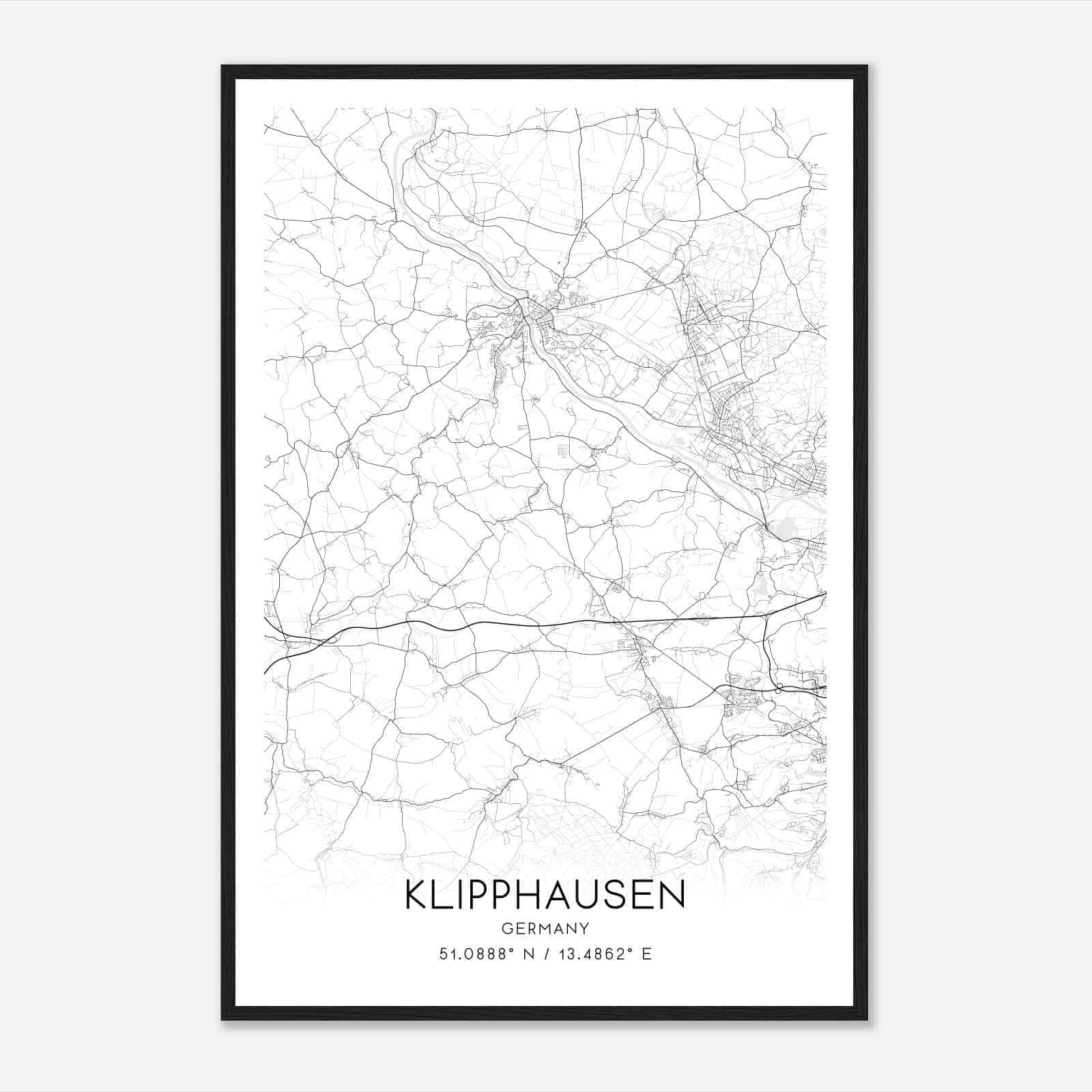 Klipphausen Germany Map Poster, Modern Home Decor Wall Art Print