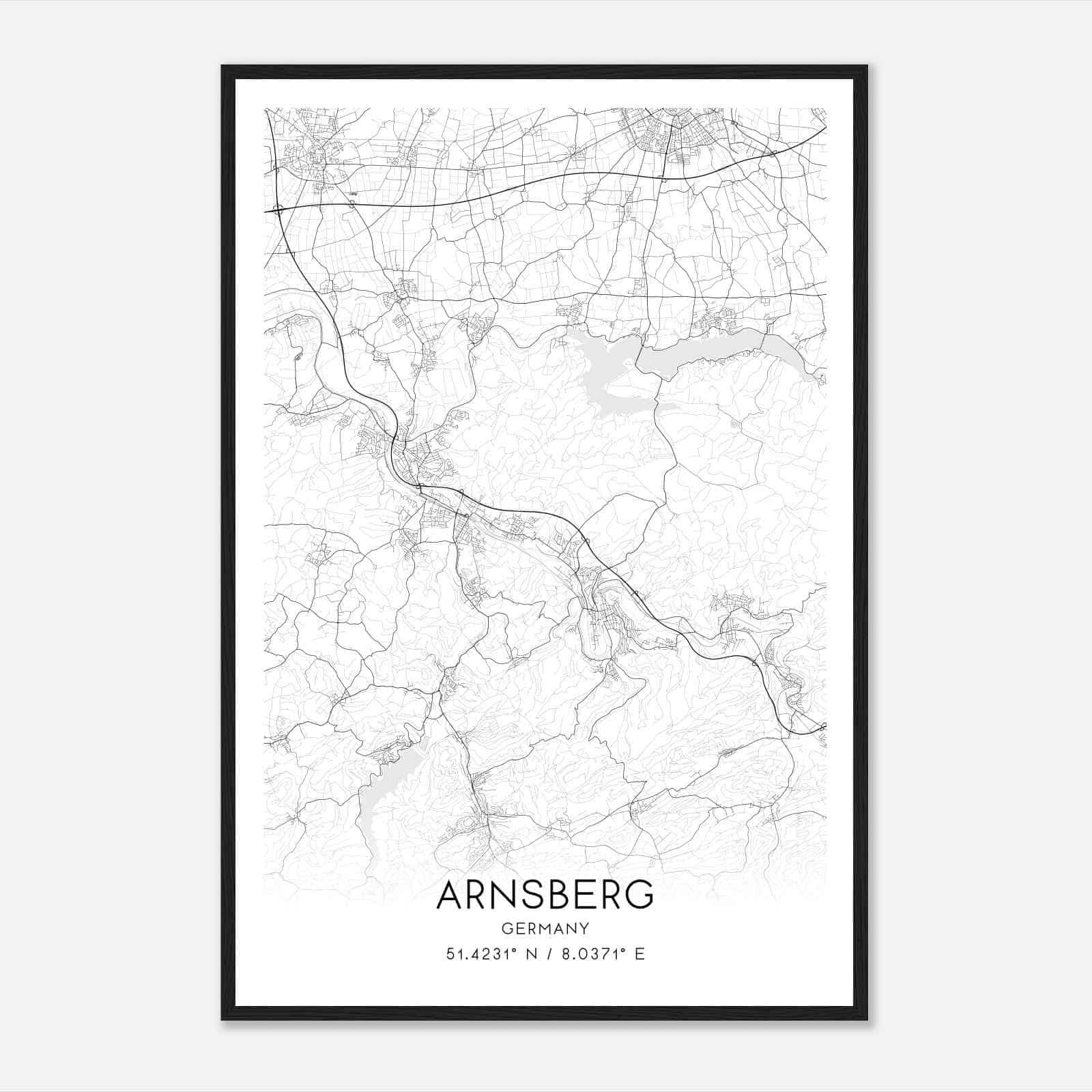 Arnsberg Germany Map Poster, Modern Home Decor Wall Art Print
