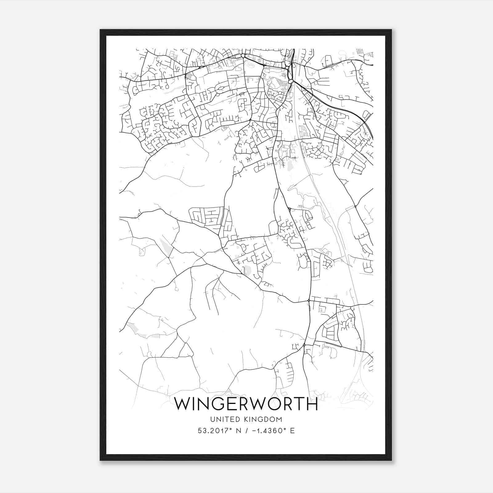 Wingerworth United Kingdom Map Poster, Modern Home Decor Wall Art Print