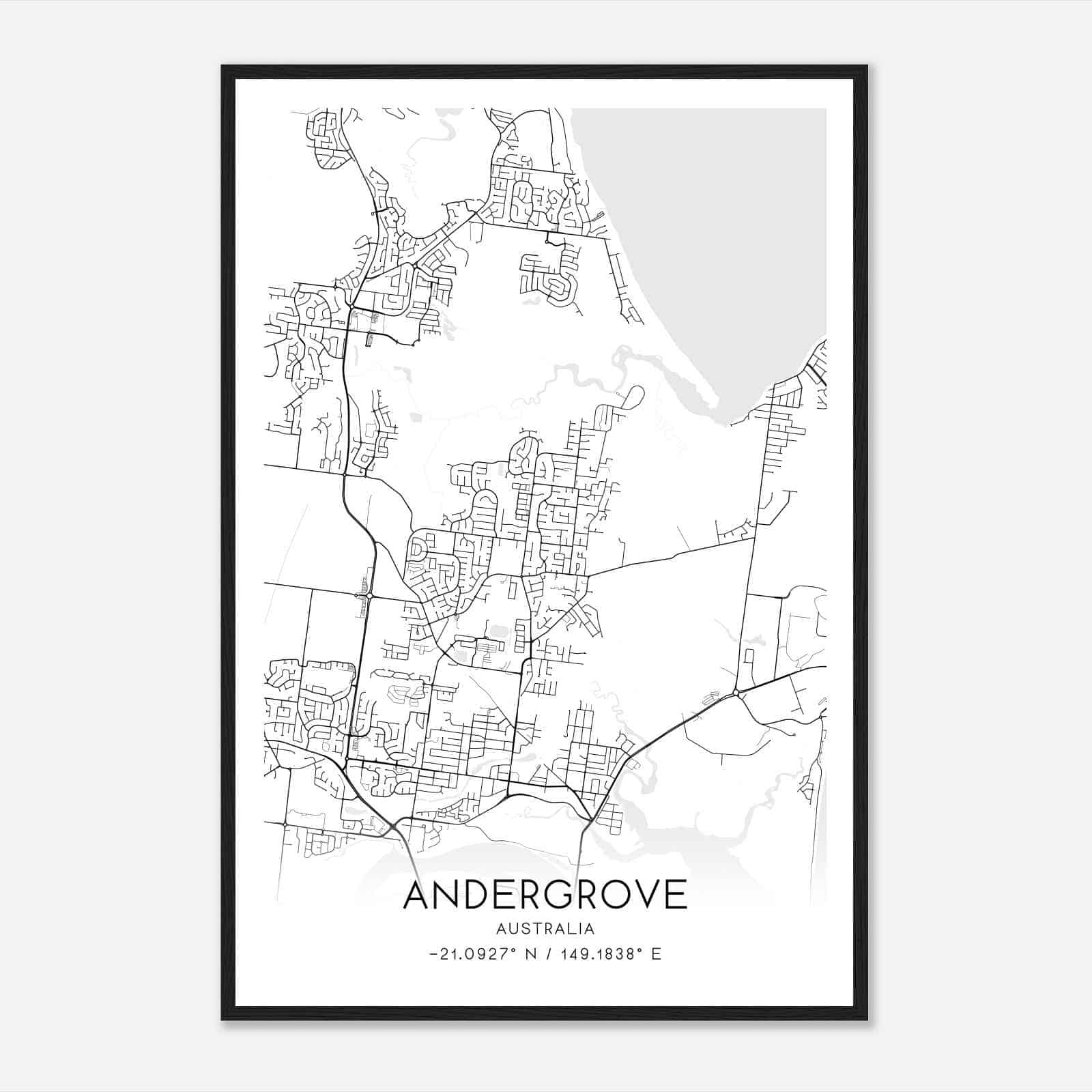 Andergrove Australia Map Poster, Modern Home Decor Wall Art Print