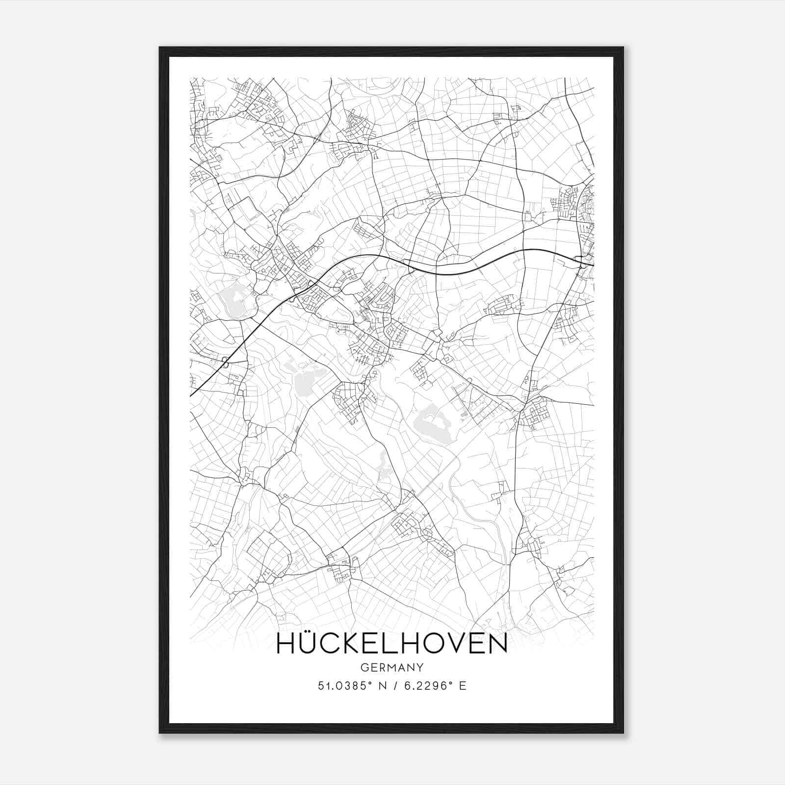Huckelhoven Germany Map Poster, Modern Home Decor Wall Art Print