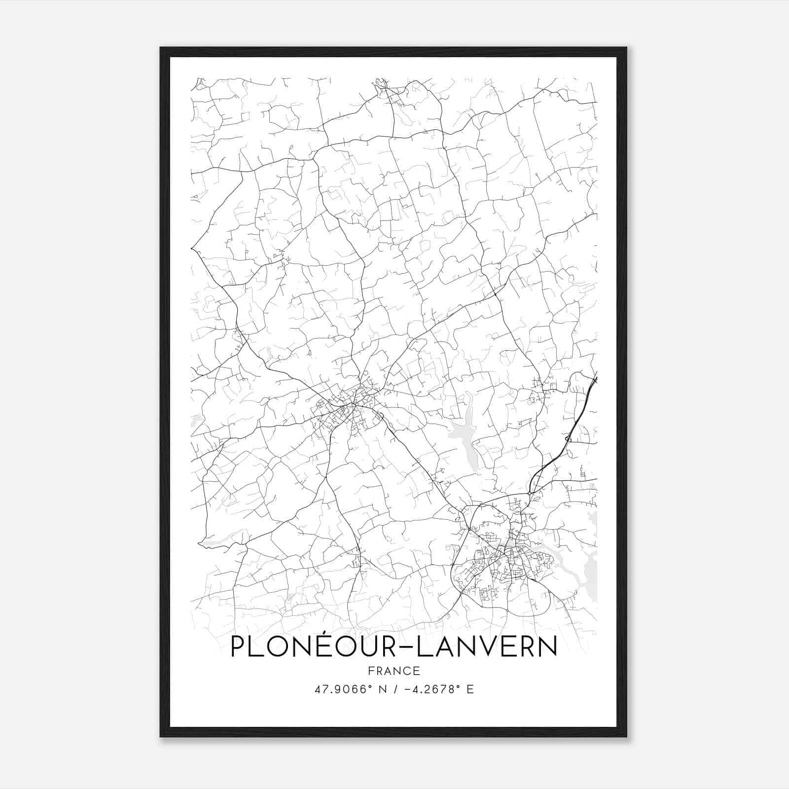 Ploneour-Lanvern France Map Poster, Modern Home Decor Wall Art Print
