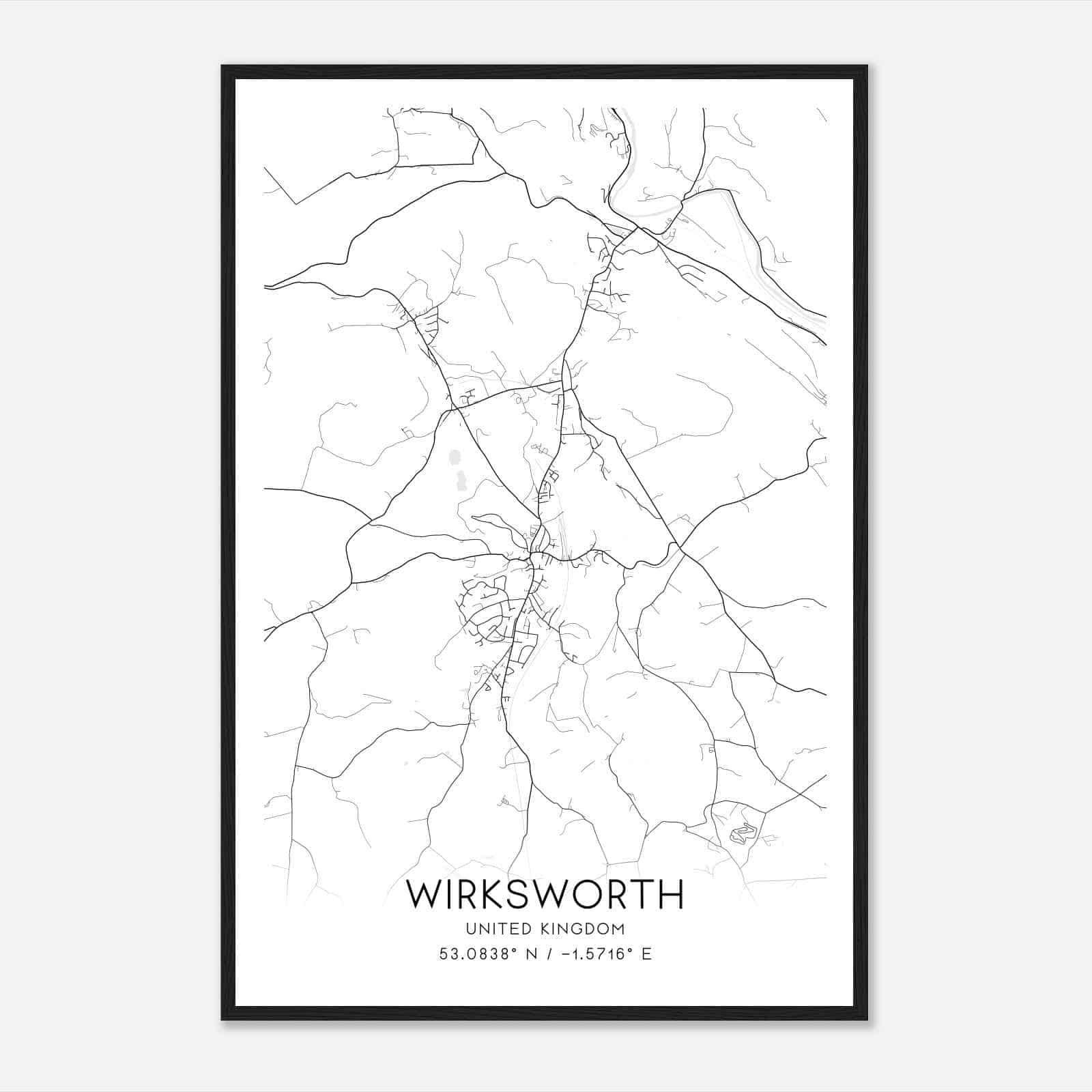 Wirksworth United Kingdom Map Poster, Modern Home Decor Wall Art Print