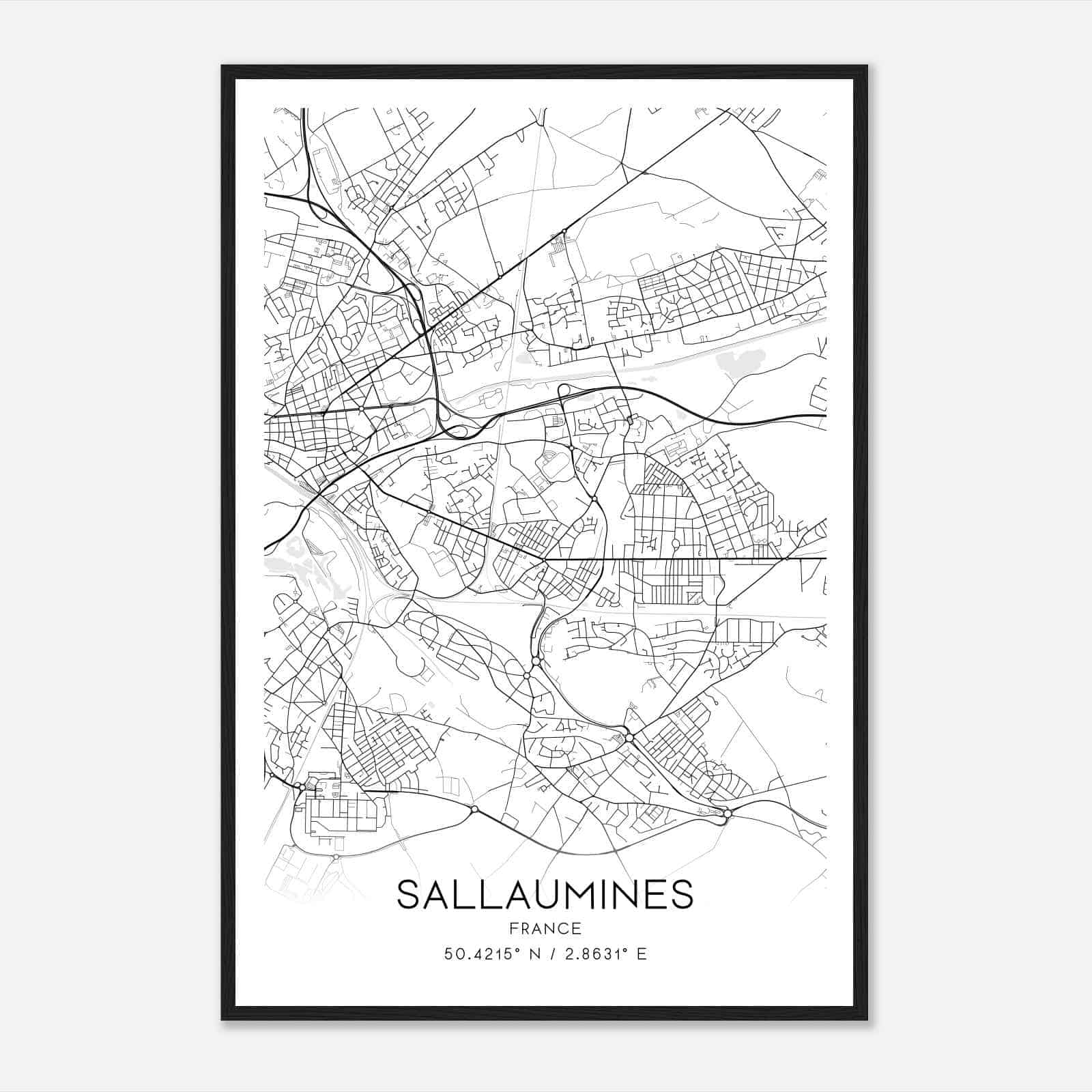 Sallaumines France Map Poster, Modern Home Decor Wall Art Print