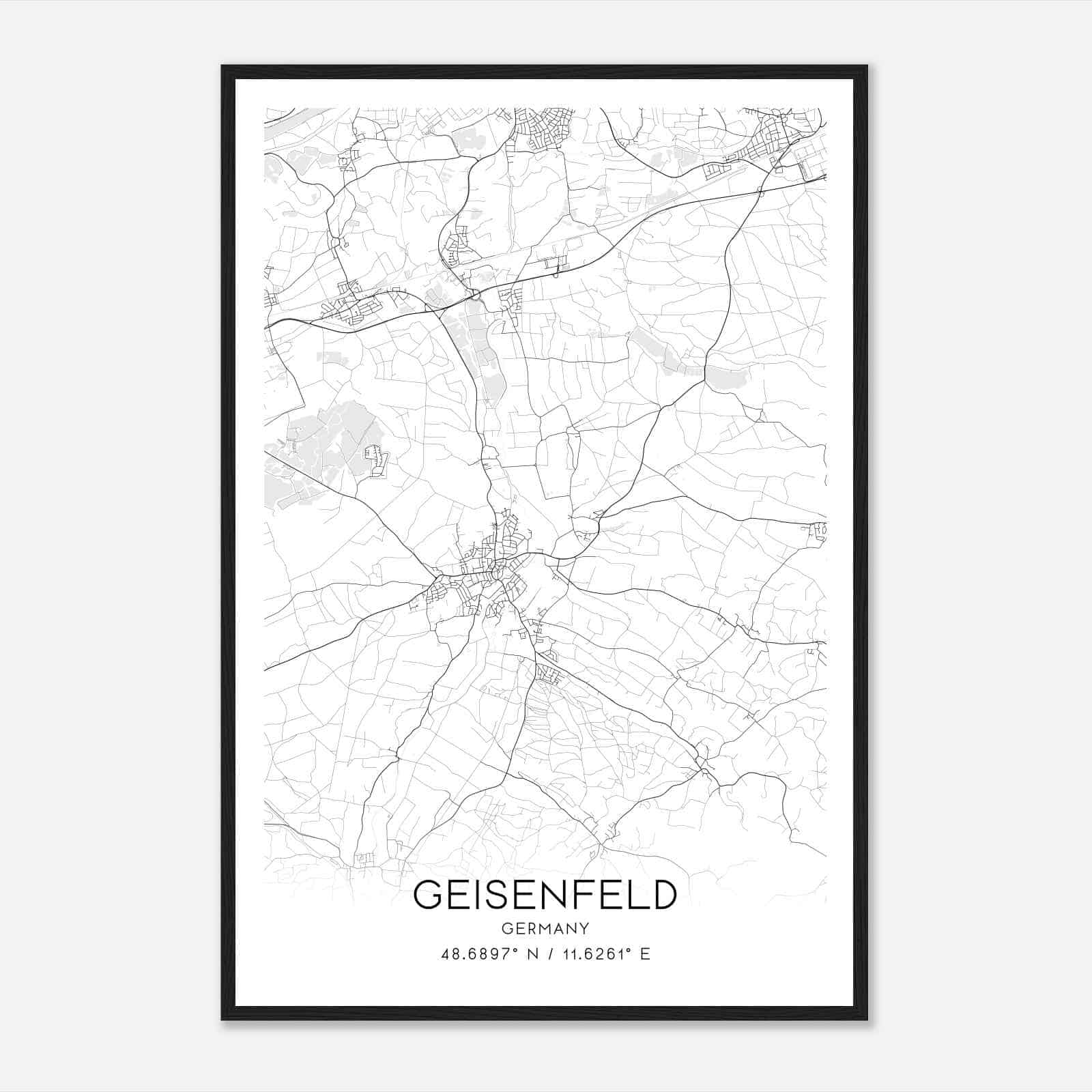 Geisenfeld Germany Map Poster, Modern Home Decor Wall Art Print