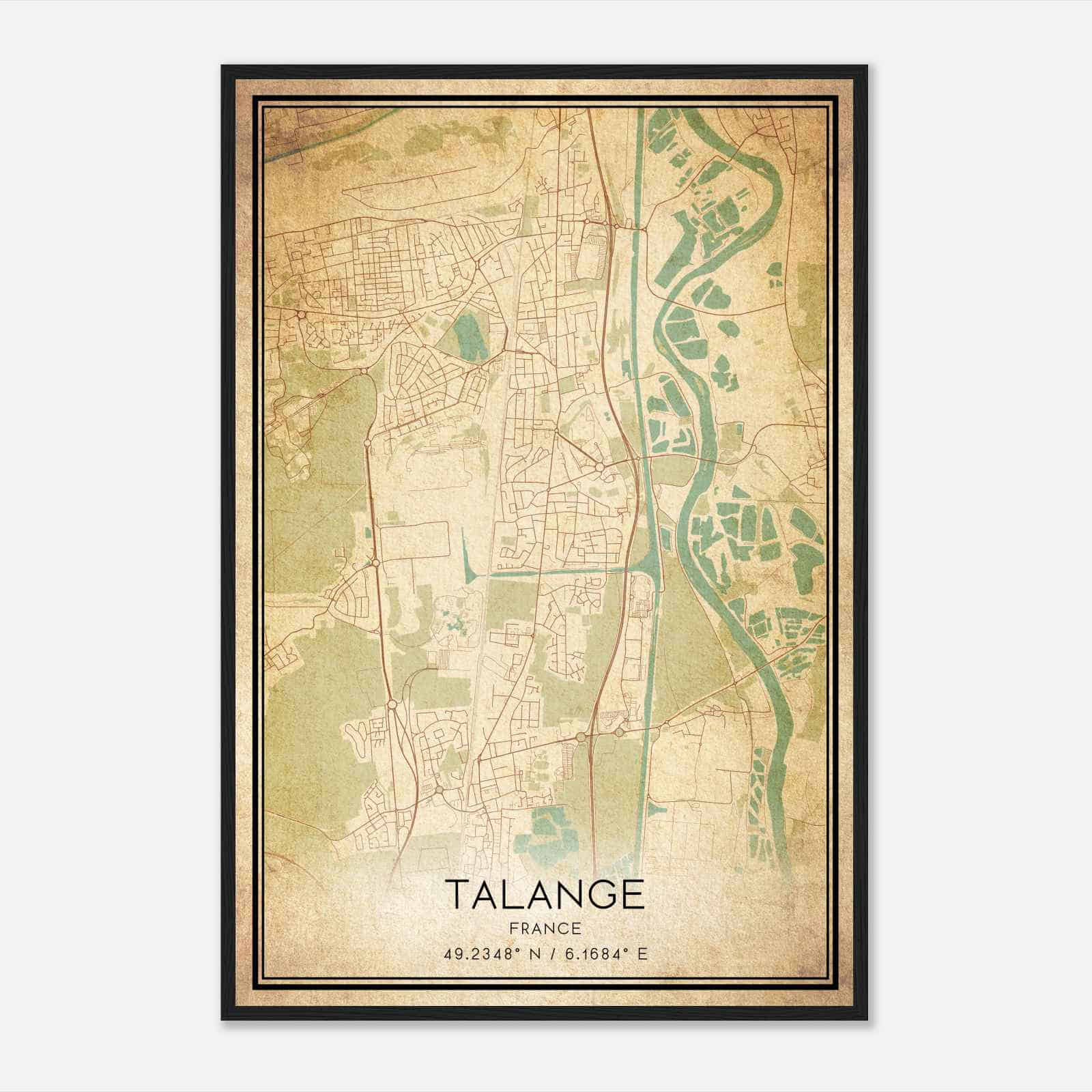 Vintage Talange France Map Poster, Talange City Road Wall Art Print