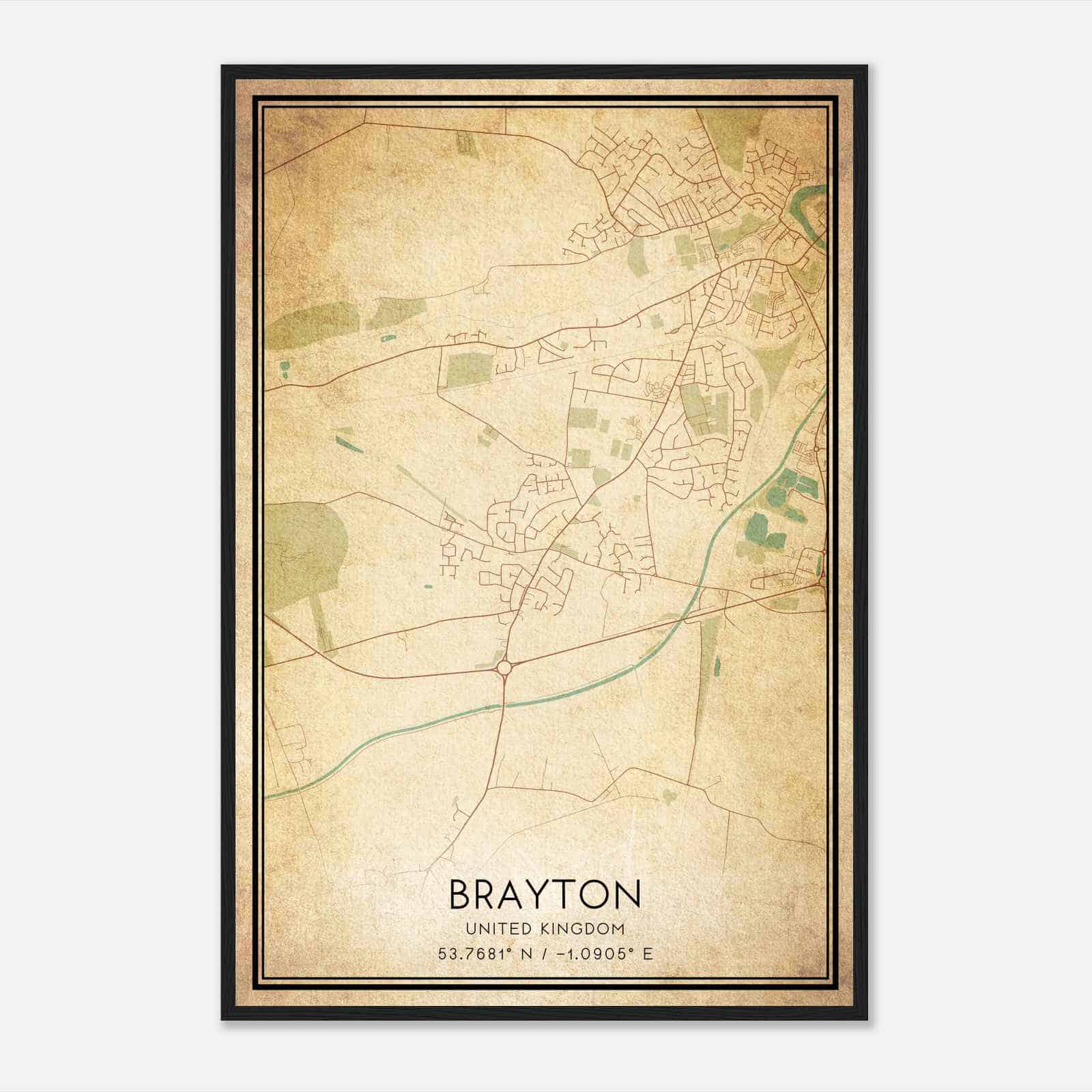 Vintage Brayton United Kingdom Map Poster, Brayton City Road Wall Art Print