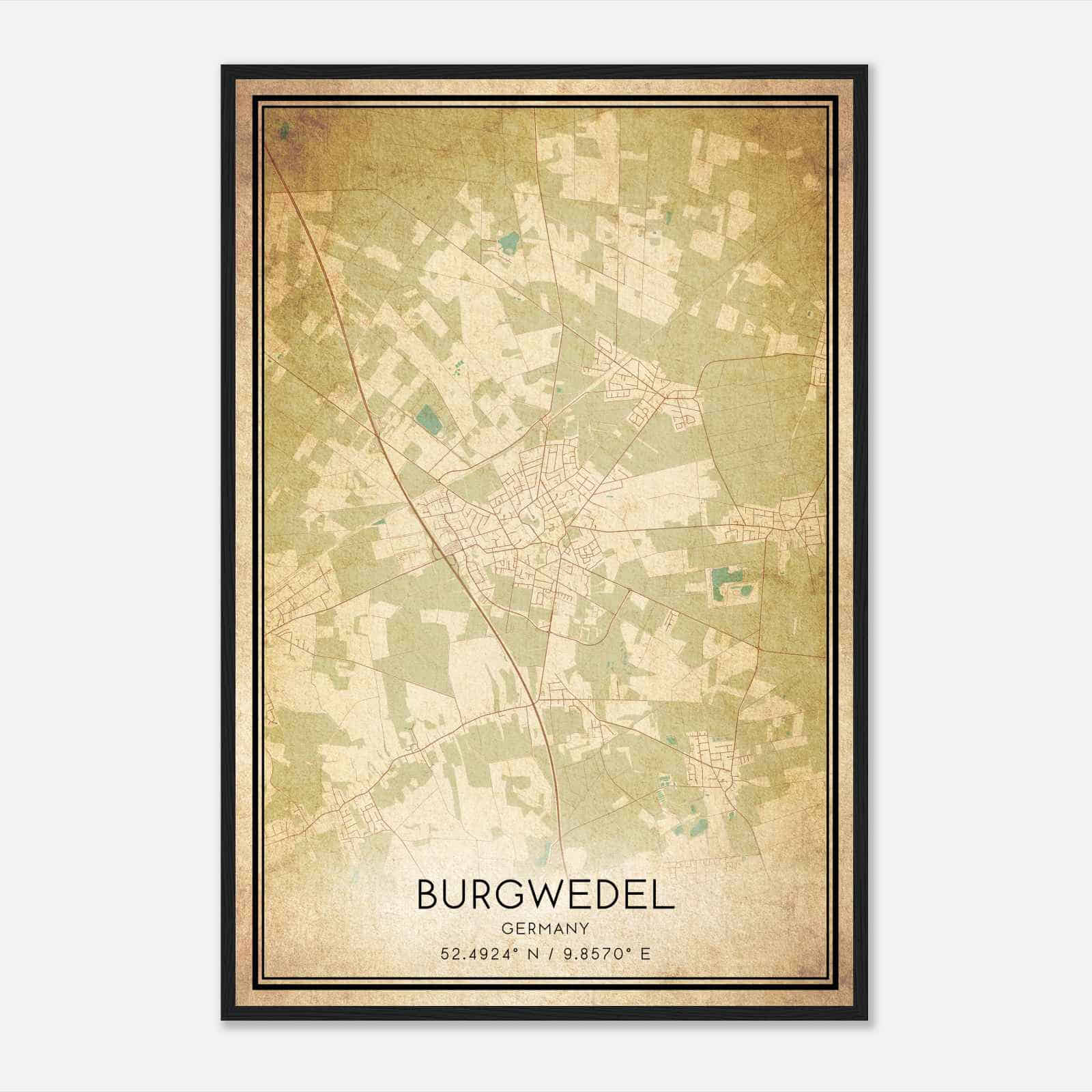 Vintage Grossburgwedel Germany Map Poster, Grossburgwedel City Road Wall Art Print