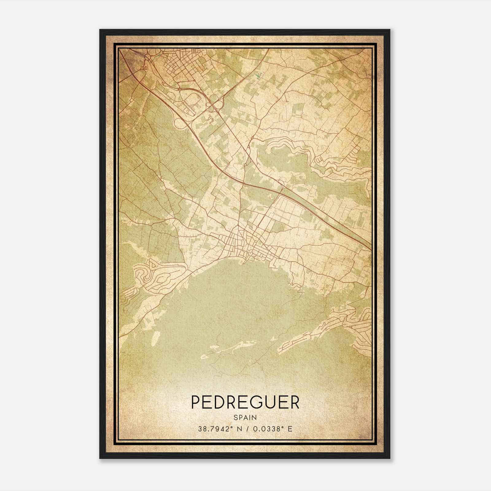 Vintage Pedreguer Spain Map Poster, Pedreguer City Road Wall Art Print