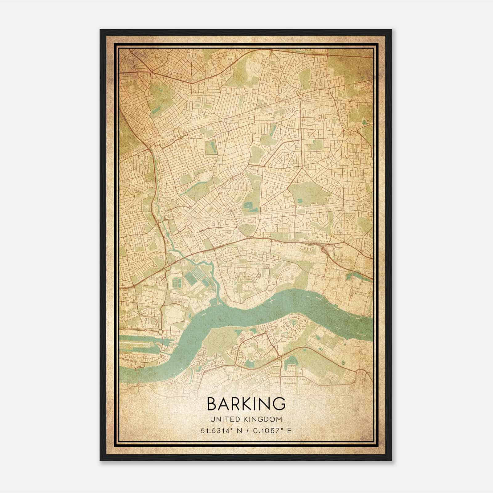 Vintage Barking United Kingdom Map Poster, Barking City Road Wall Art Print